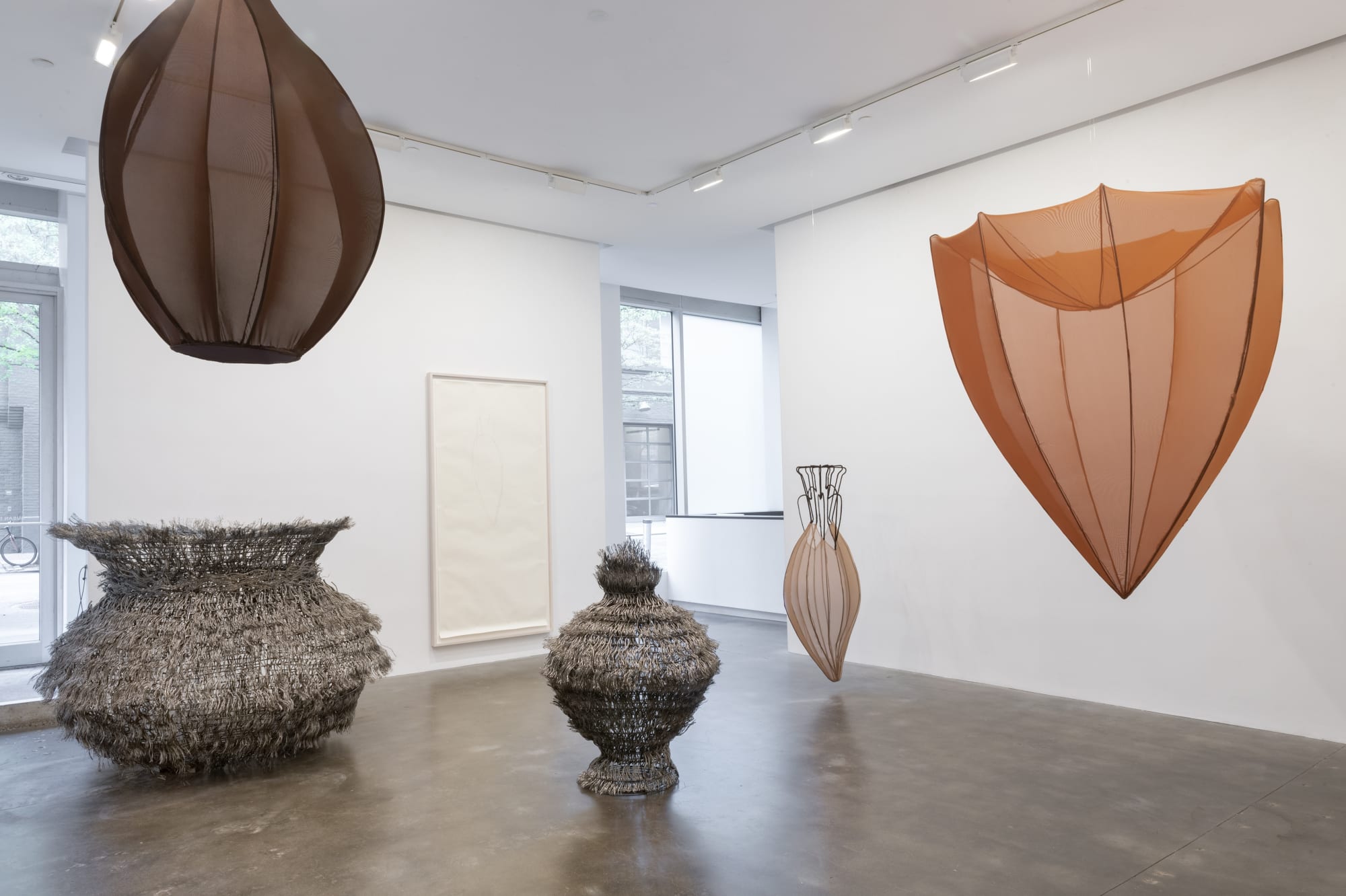 Installation views of Maren Hassinger sculptures in a Gallery