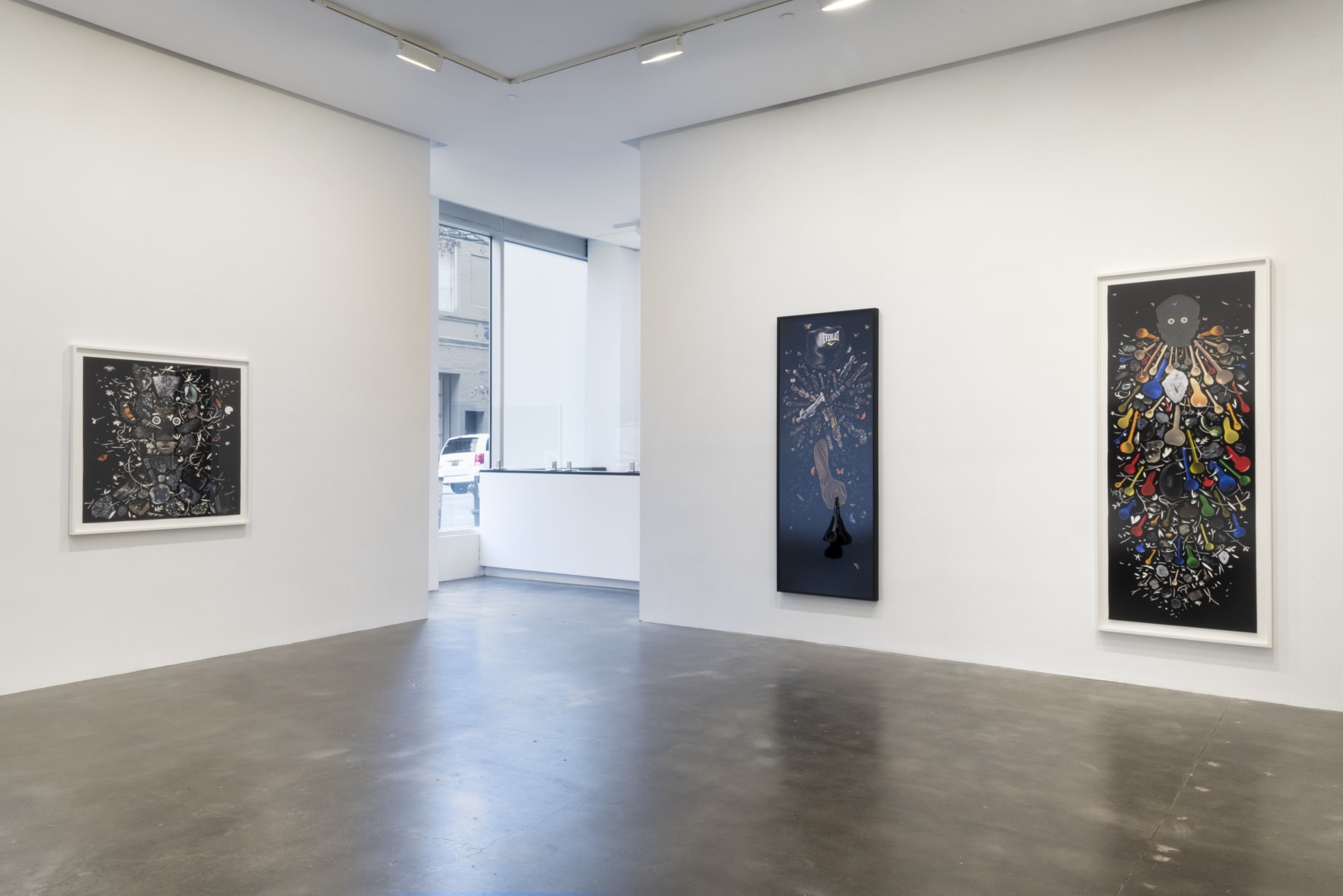 Installation view of Susan Inglett Gallery with two large works by William Villalongo hanging on the walls