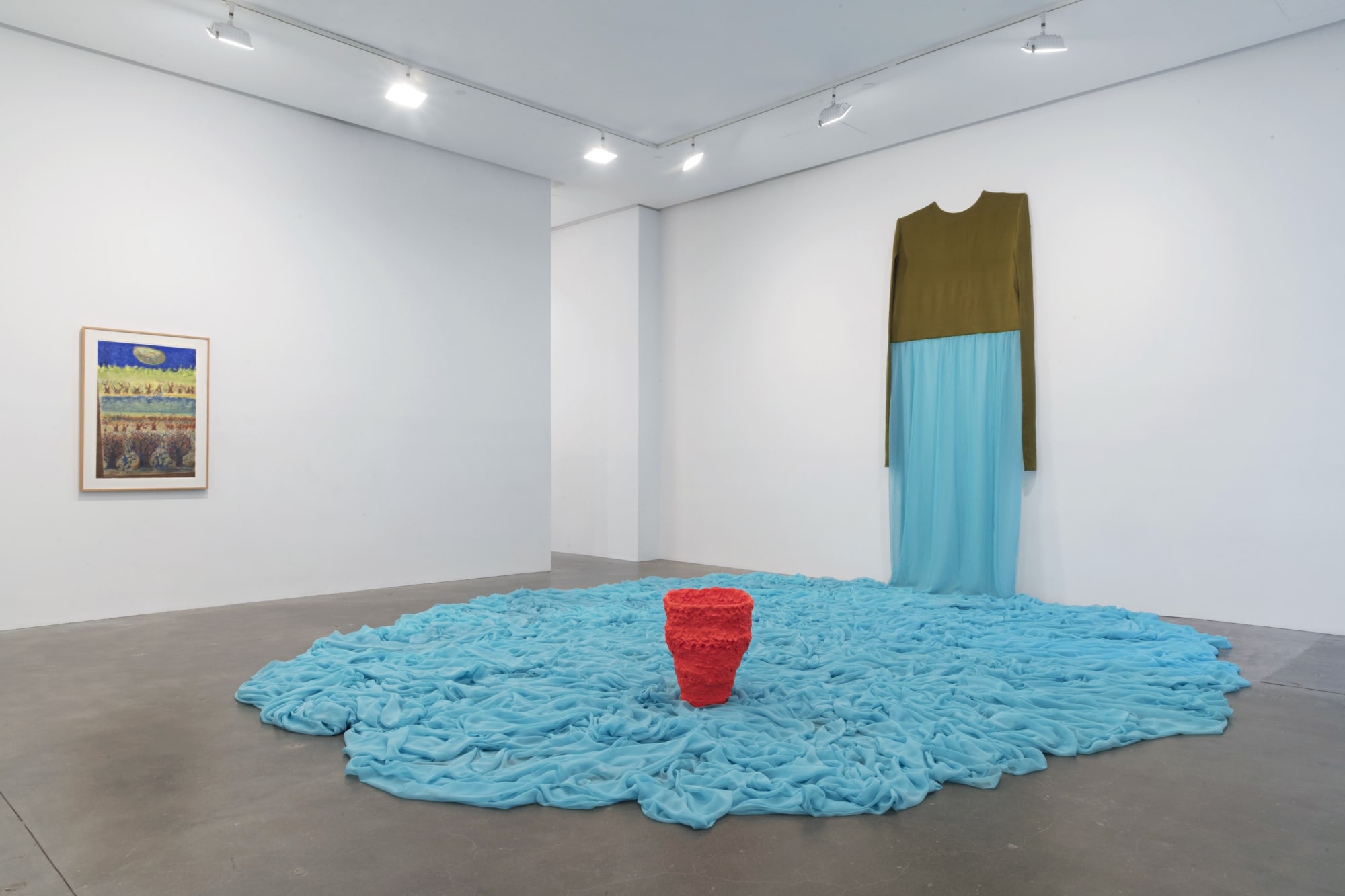 Installation view from Beverly Semmes and Richard Artschwager's " Blue Sky with Green Moon and Lake" exhibition at Susan Inglett Gallery