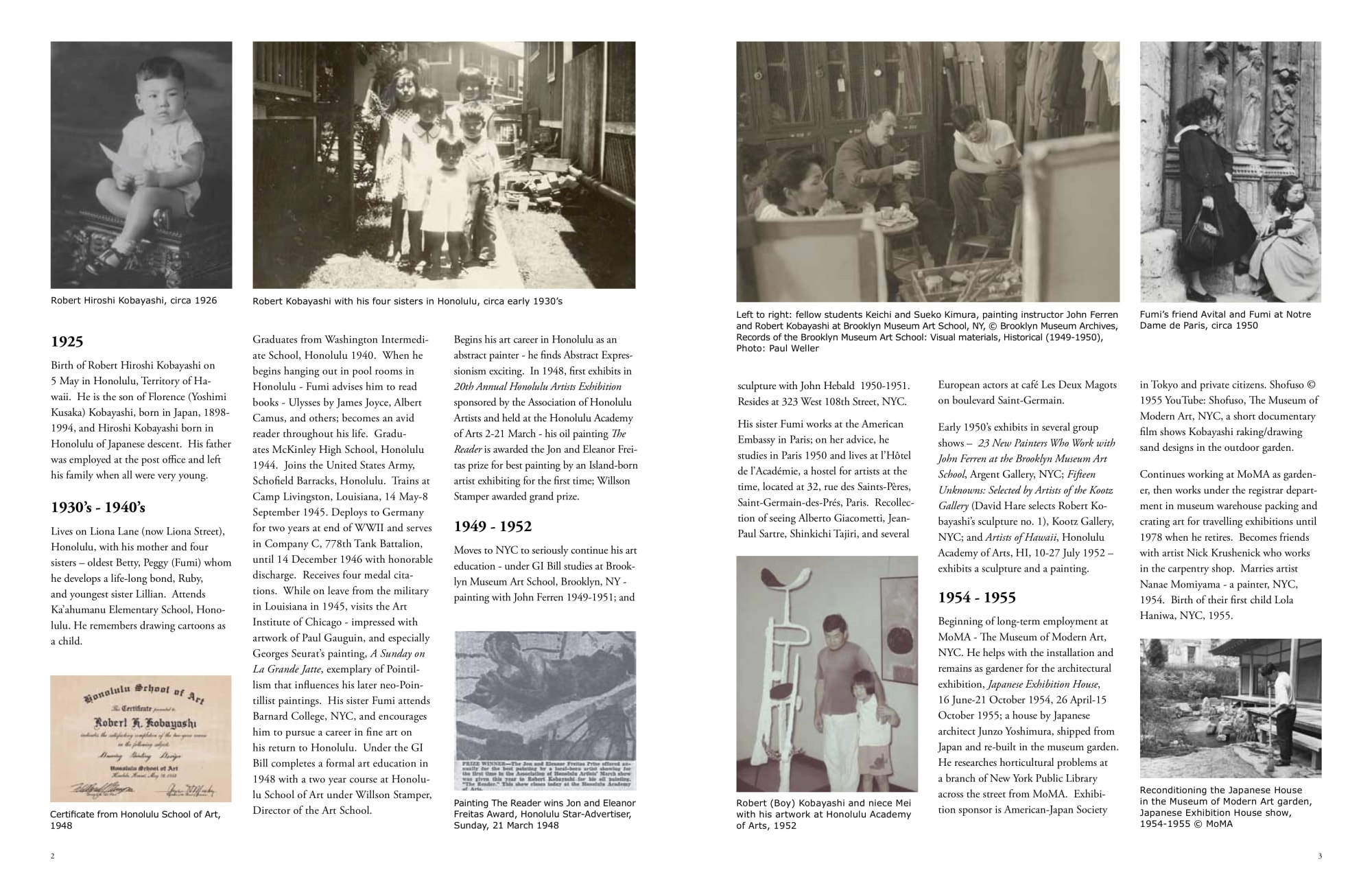 Robert Kobayashi's timeline from 1925 to 1955