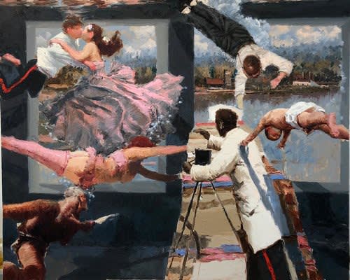 Ariel Cabrera Montego Wet Campaign (from the series La Tregua Fecunda) 2019 oil on canvas 66 x 54 inches