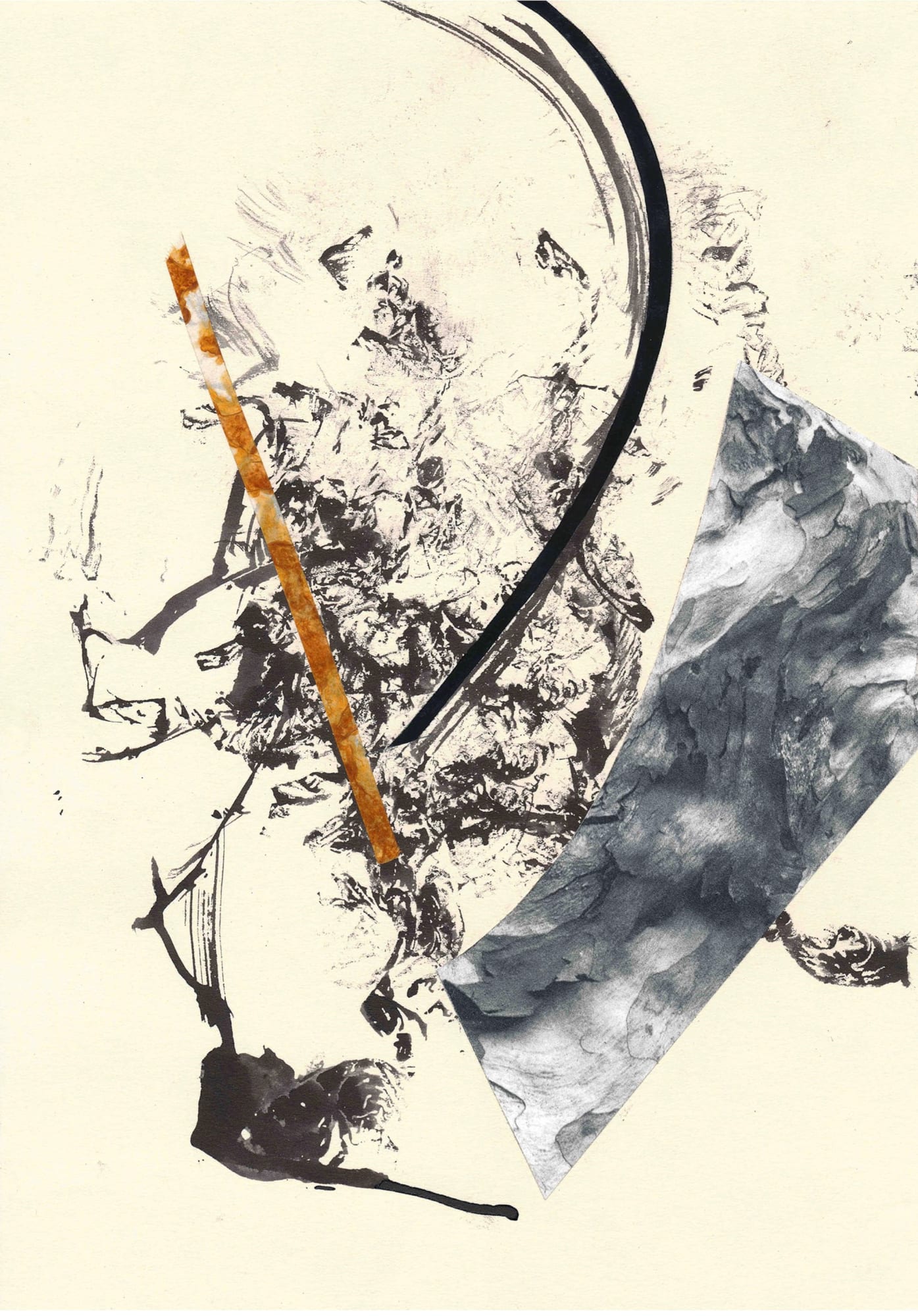 ARSHAD HAKIM Dreams of a Cyborg Trapped in a Drawing by Nasreen Mohamedi, 2015 Rust transfer, gouache, ink and laser print on paper 8.27 X 11.7 in. ₹ 35,000