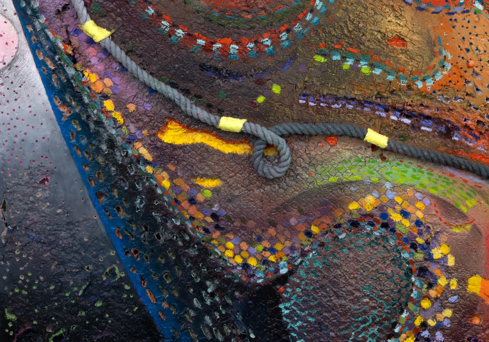 fragments of rest (detail 1), 2023, Oil and enamel paint, graphite on cast aluminum/painted wood, 28 x 21 3/8 x 2 1/2 inches, 71.1 x 54.3 x 6.4 cm