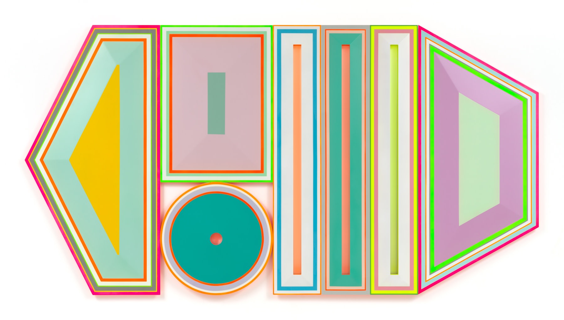 BEVERLY FISHMAN Polypharmacy: Independence, Confidence, Self-Determination, Calm, Composure, Stability, Equilibrium, 2024 Urethane paint on wood 67 x 127 inches 170.2 x 322.6 cm (MMG#37241)