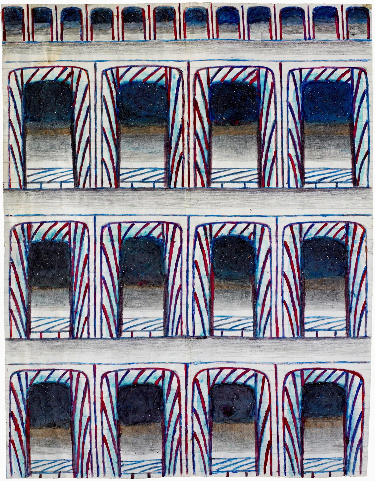 Martín Ramírez Untitled (Arches), c. 1960-63 Gouache, colored pencil, graphite on pieced paper 21.5 x 16.5 in. (54.6 x 41.9 cm.) (MR 004) SOLD