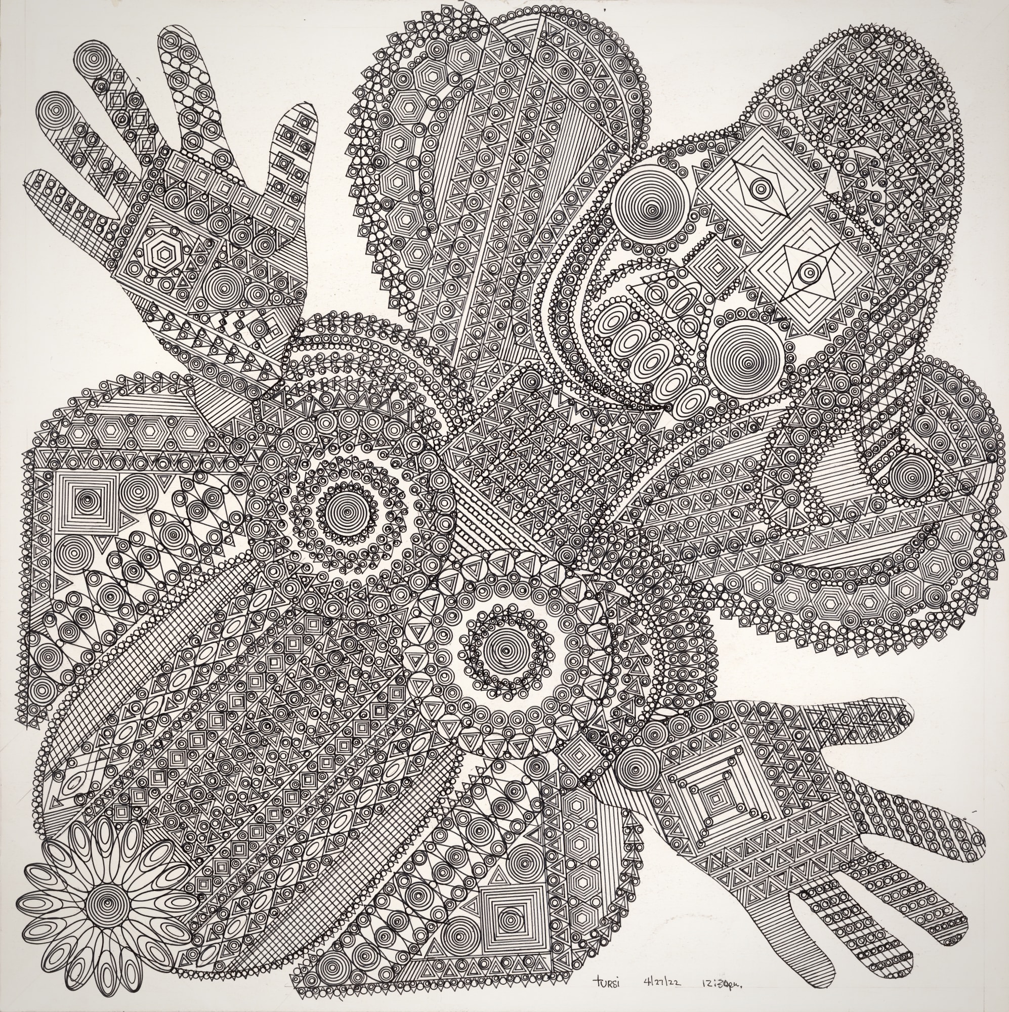 Untitled (12:30pm), 2022 Ink on paper 22 x 22 in. (55.9 x 55.9 cm.) (JTu7)