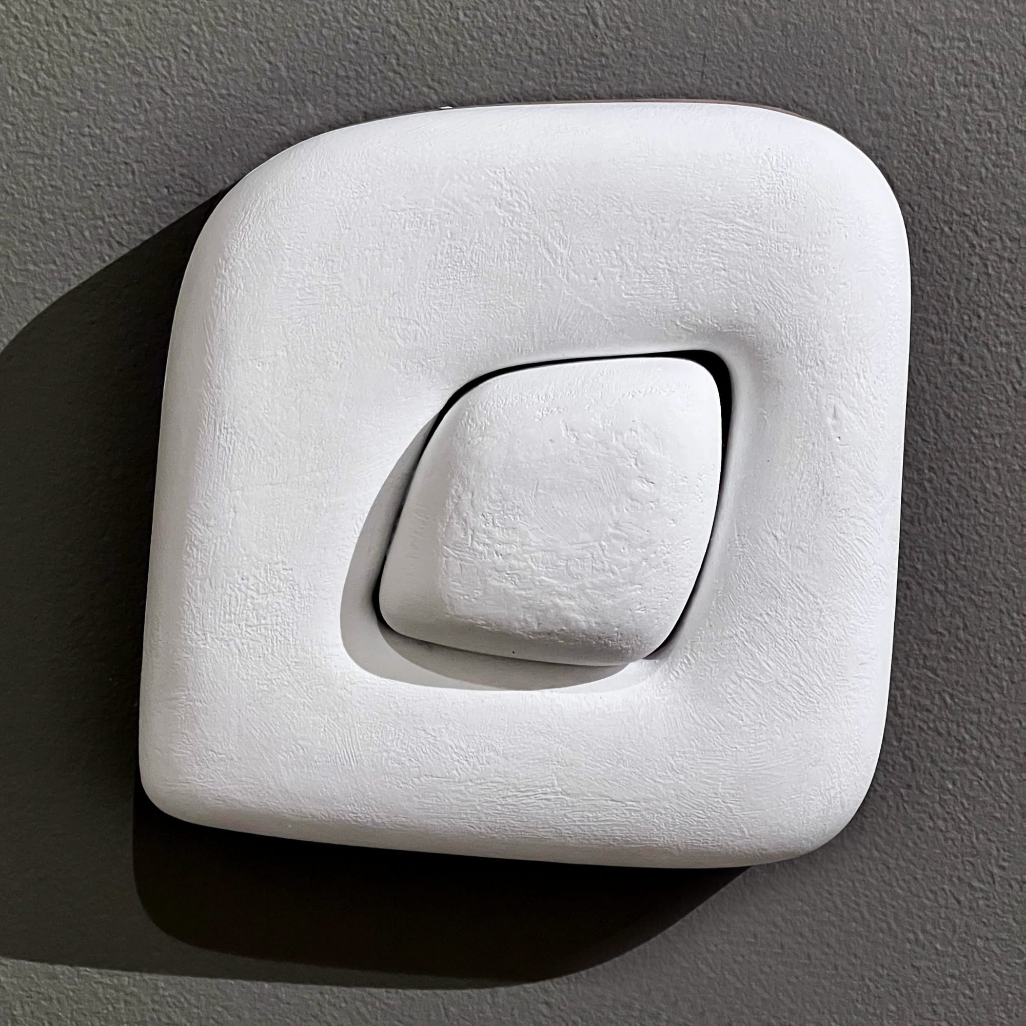 Untitled, 2022 Carved wood, paper, and acrylic 6 1/4 x 6 x 1 1/4 in. (15.9 x 15.2 x 3.2 cm.) (KBB 14)