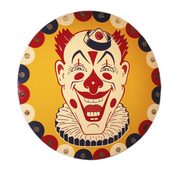 Fairy Land Amusement Park Clown Sign. Illinois, ca. 1930s Enamel on metal Diameter: 47 1/2 in. (120.7 cm.)