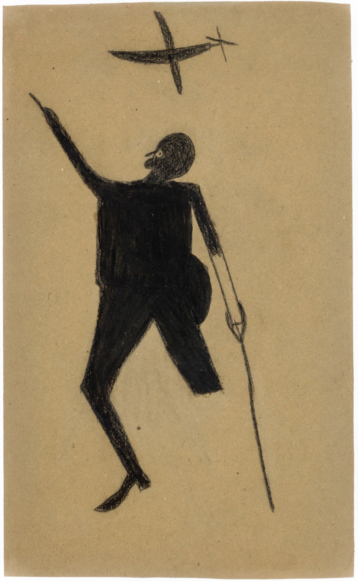 Bill Traylor One-Legged Man with Airplane, ca. 1939-42 Colored pencil and poster paint on cardboard 15 1/2 x 9 1/2 in. (39.4 x 24.1 cm.) (BT2-SvR) SOLD