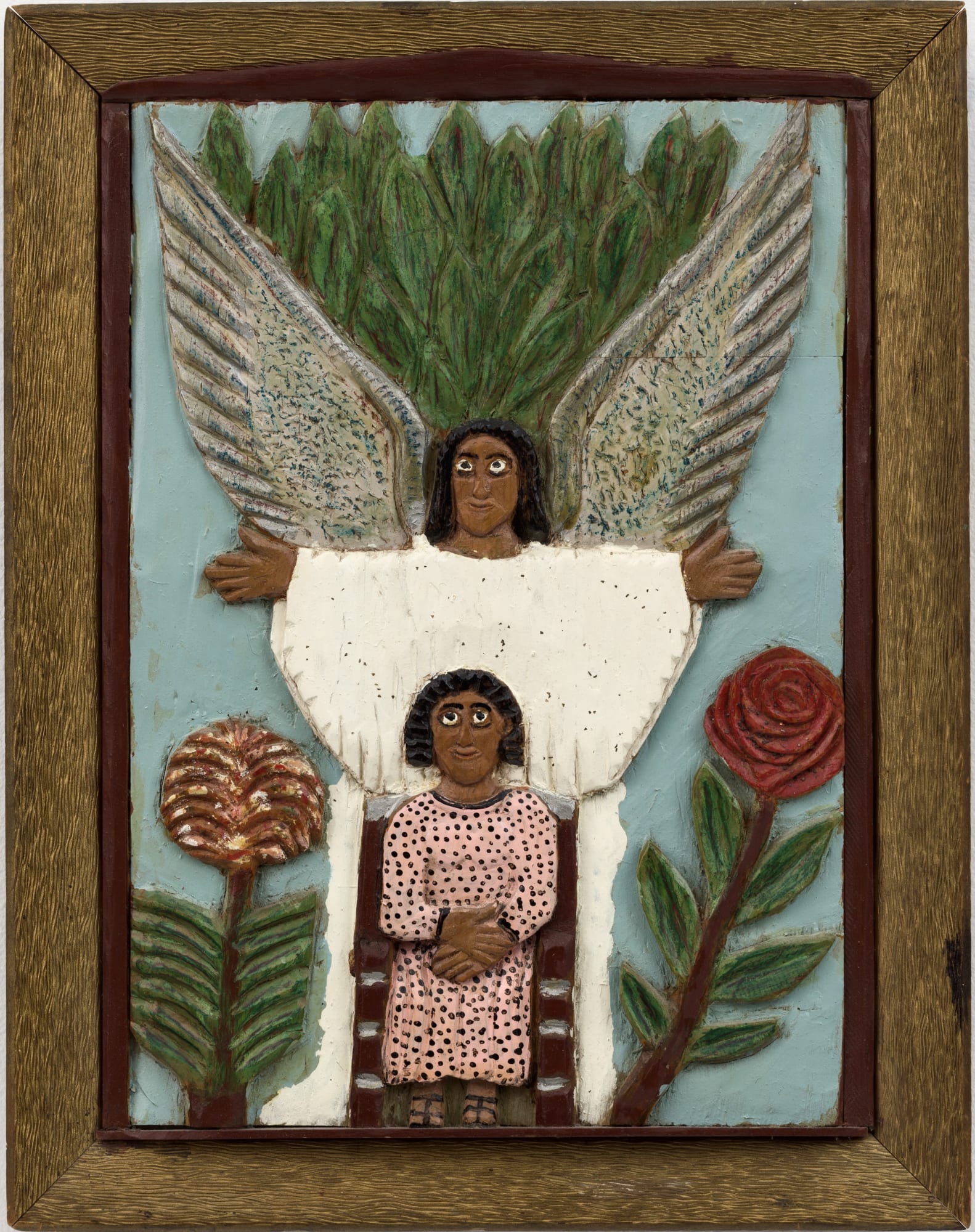 Elijah Pierce Your Guardian Angel, 1967 Painted bas relief woodcarving 18 1/2 x 14 1/2 in. (47 x 36.8 cm.) (EP5-SvR) SOLD