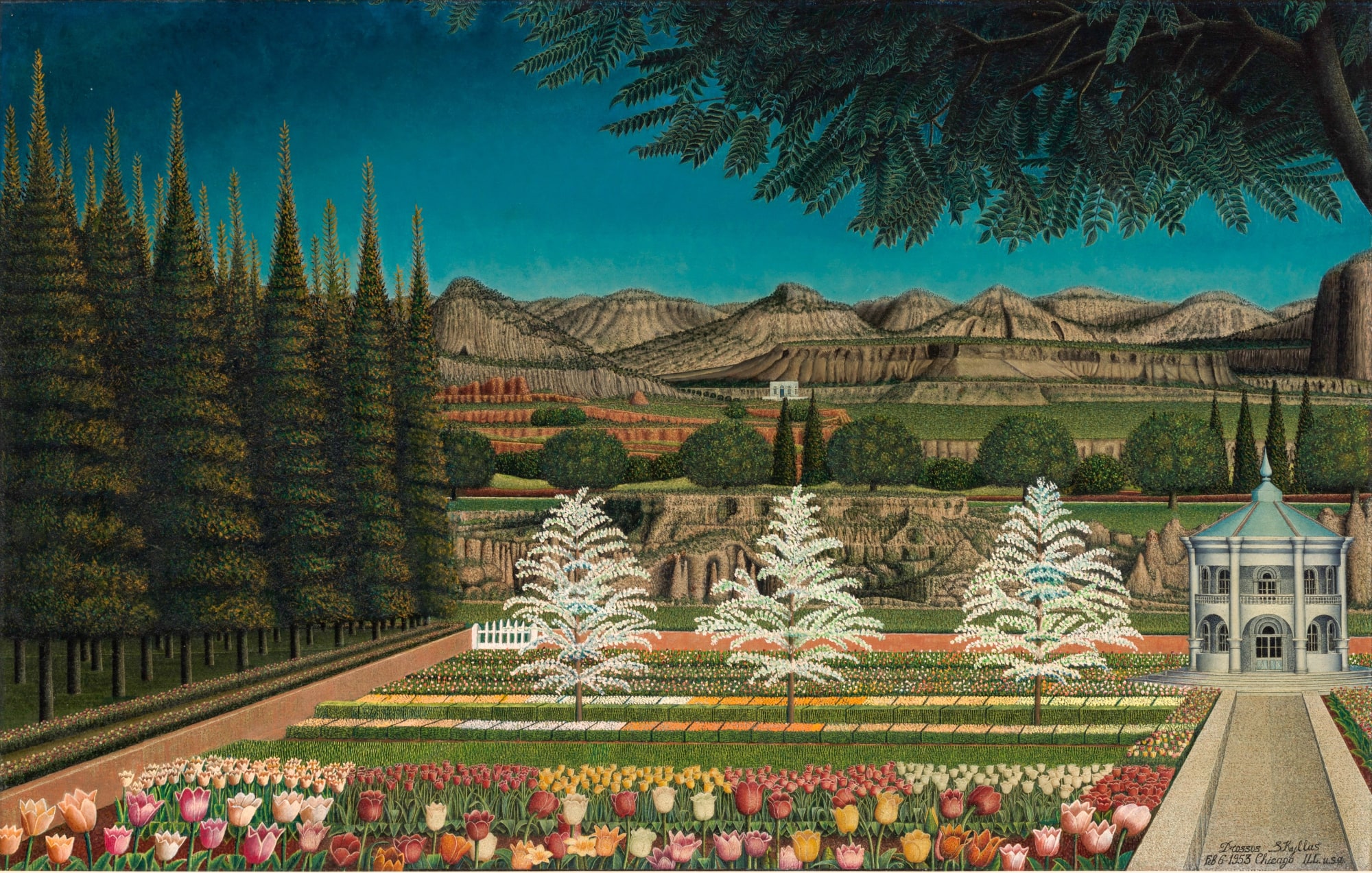 Drossos P. Skyllas The Blue Kiosk, 1953 Oil on canvas 25 1/2 x 37 in. (64.8 x 94 cm.) (DS2-SvR) SOLD