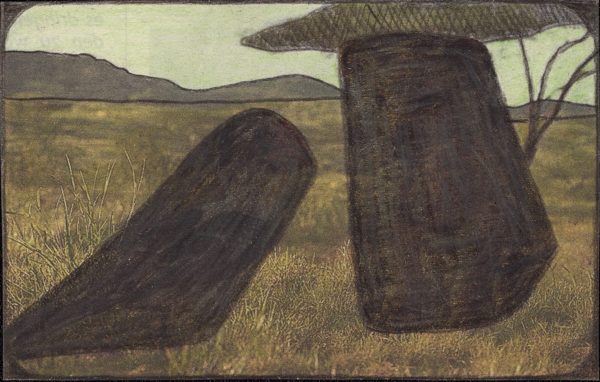 Untitled, 2019 Graphite and colored pencils on newsprint clip mounted on paper 2.6 x 4.1 in. (6.6 x 10.4 cm) (LpS 326)