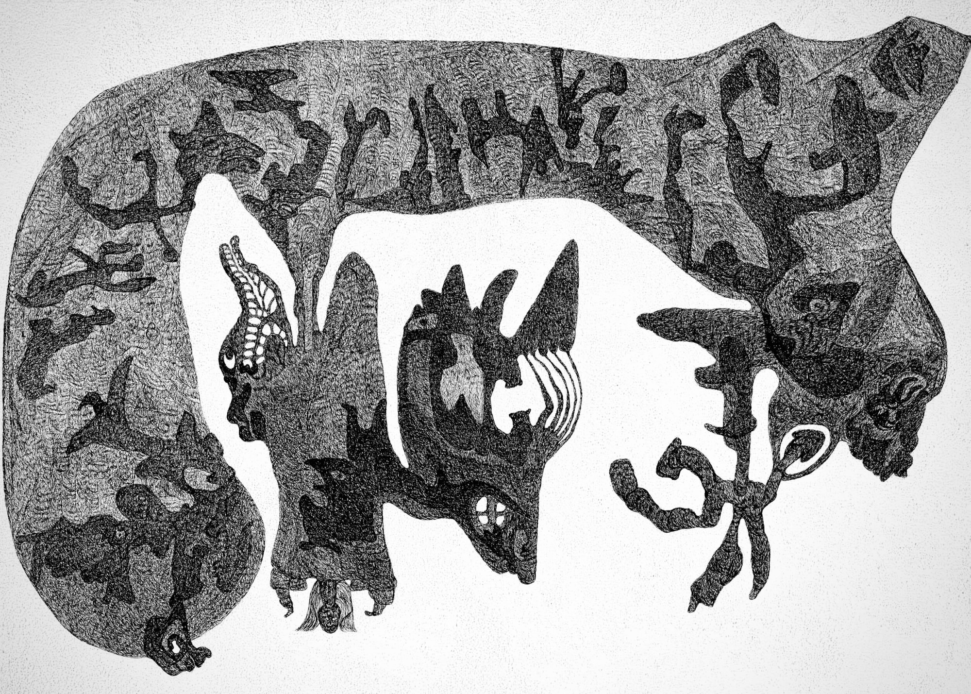 OT, 2018 India ink on paperboard, stitched 28 3/4 x 40 1/8 in. (73 x 101.8 cm.) (AN1 24)