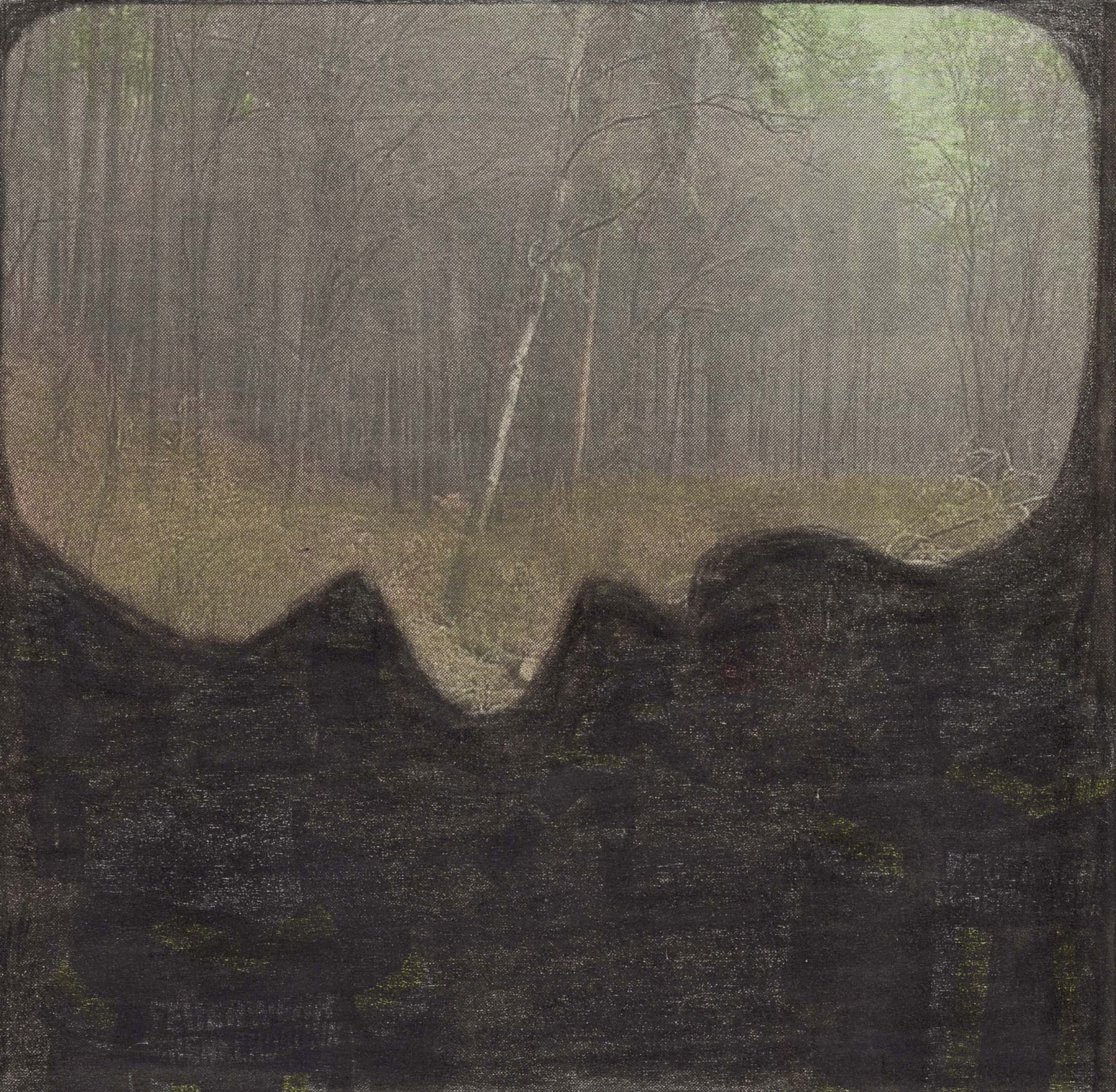 Untitled, 2021 Graphite and colored pencils on newsprint clip mounted on paper 3 5/8 x 3 3/4 in. (9.3 x 9.6 cm.) (LpS 384)