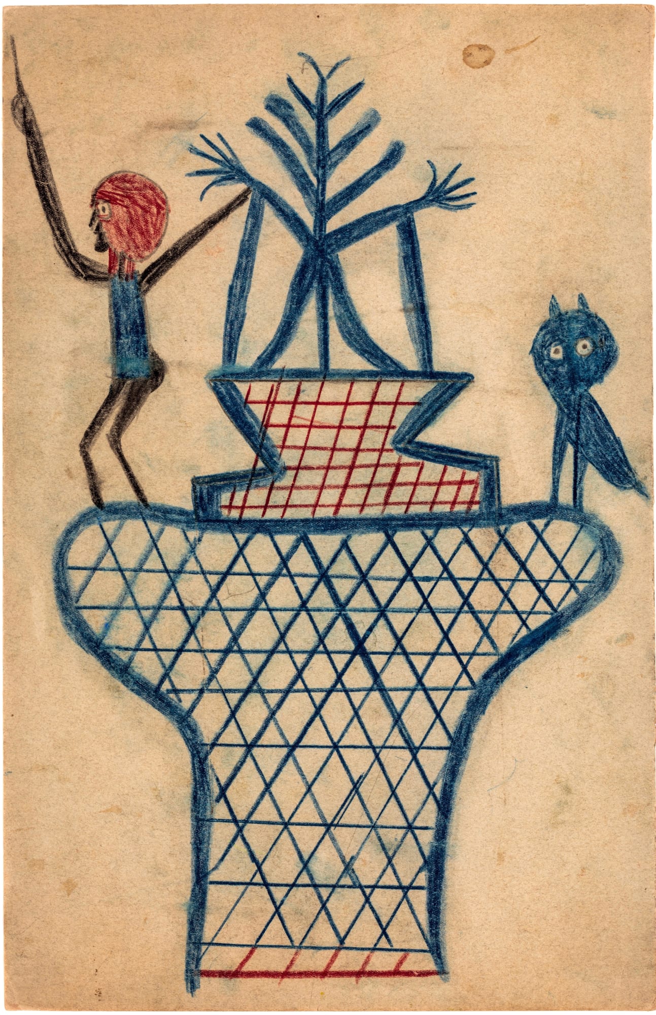 Untitled (Man and Bird on Woven Form), ca. 1939-42 Colored pencil on cardboard 14 x 9 in. (35.6 x 22.9 cm.) (BT 53) SOLD