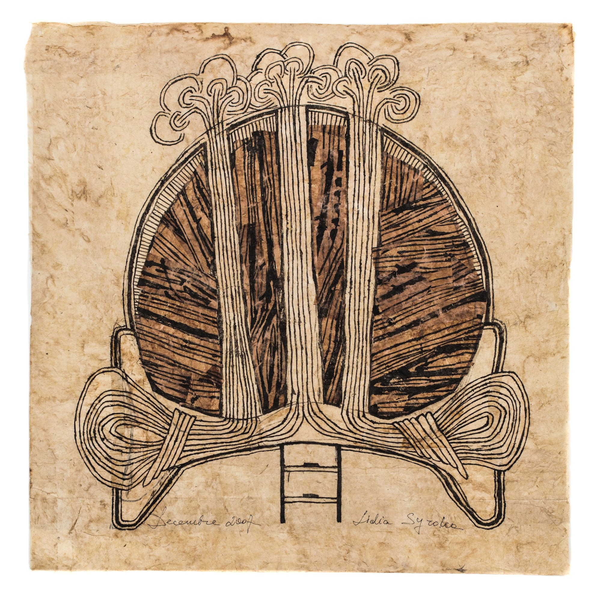 Untitled (Series 2_Bark Drawings), 2006 Collage and ink drawing on paper 27 x 27 in (68.6 x 68.6 cm) (LSy 1)