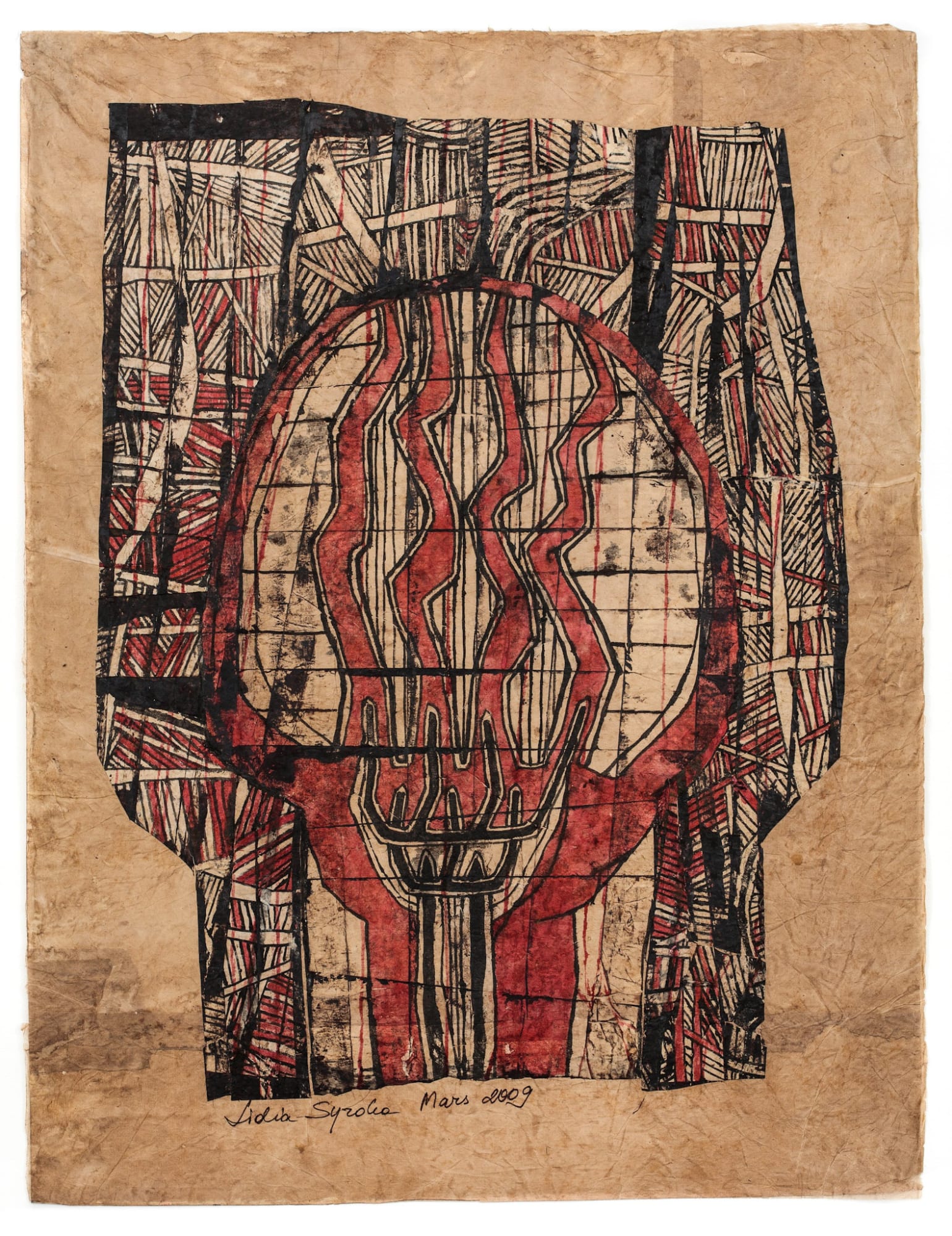 Untitled (Series 3_Red Drawings), 2009 Collage and ink drawing on paper 32.5 x 24.5 in (82.5 x 62.2 cm) (LSy 8)