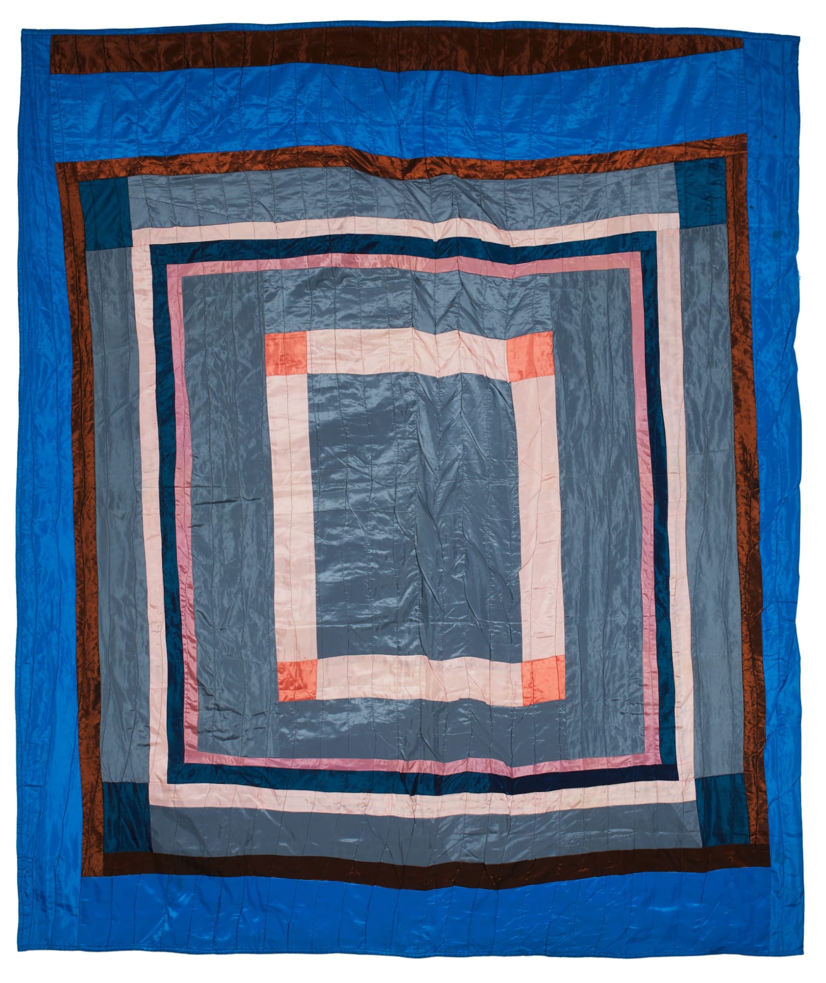 Southern Concentric Squares Quilt (Possibly African American), early 20th century Pieced satin fabrics 86 x 72 in. (218.4 x 182.9 cm) (ArU 328)