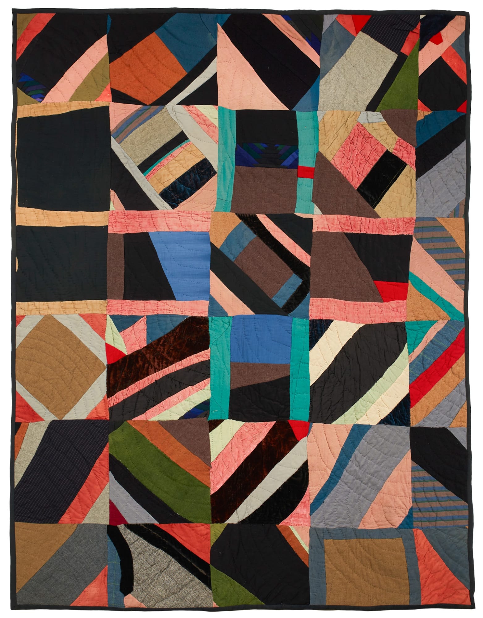 Southern "Crazy" Variation Winter Quilt (Possibly African American), late 19th century Pieced fabrics 84 x 64 in. (213.4 x 162.6 cm) (ArU 327)