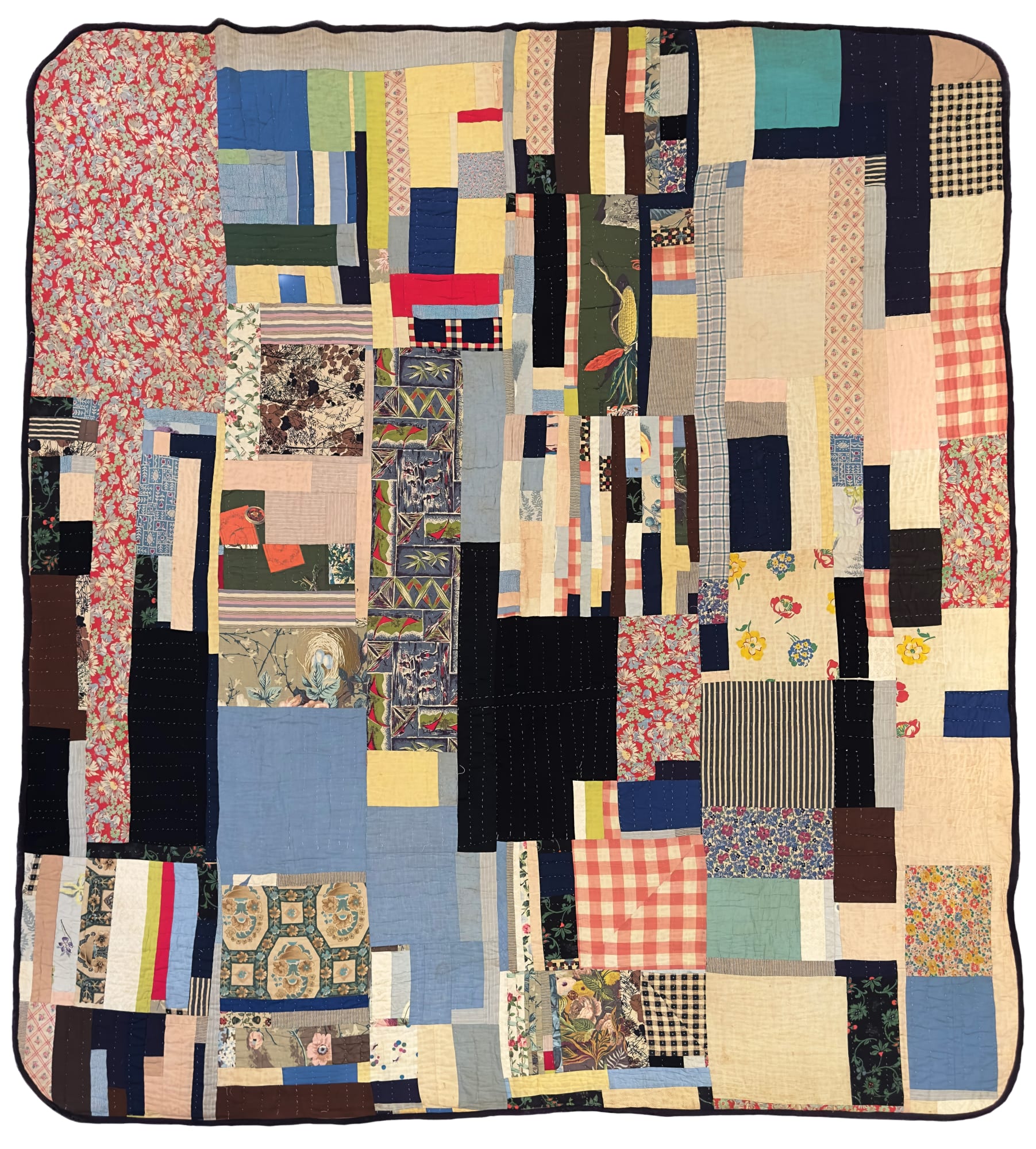 African American Blocks and Strips Variation Quilt, ca. 1960 Cotton fabric, thread, and batting. Purchased from estate of maker’s family in Tuscaloosa, Alabama. 87 1/2 x 81 in. (222.3 x 205.7 cm) (ArU 344) SOLD