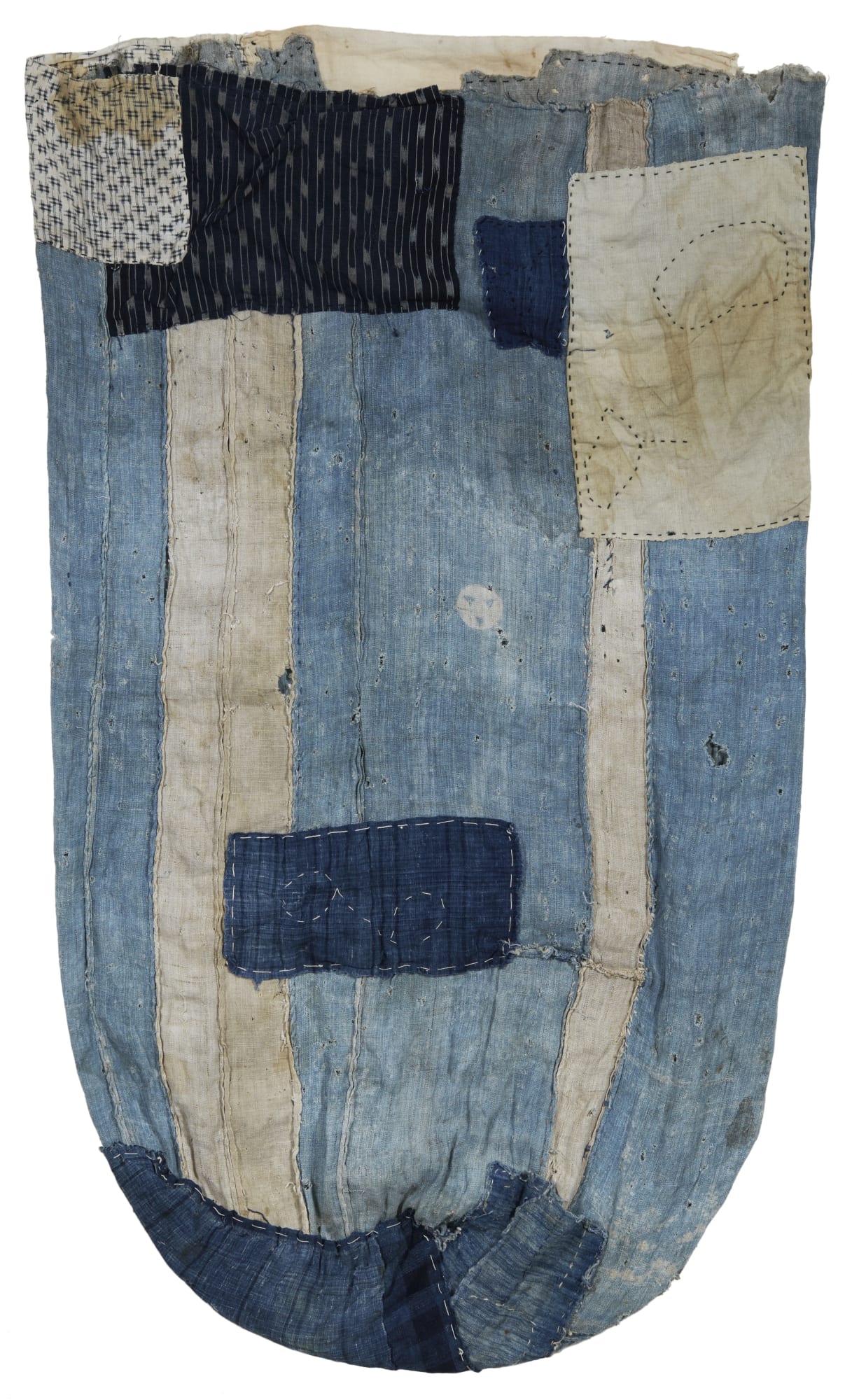 Boro Sack, early 20th century Pieced fabrics 47 x 27 1/2 in. (119.4 x 69.8 cm) Mounted: 49 x 30 in. (124.5 x 76.2 cm) (ArU 342)
