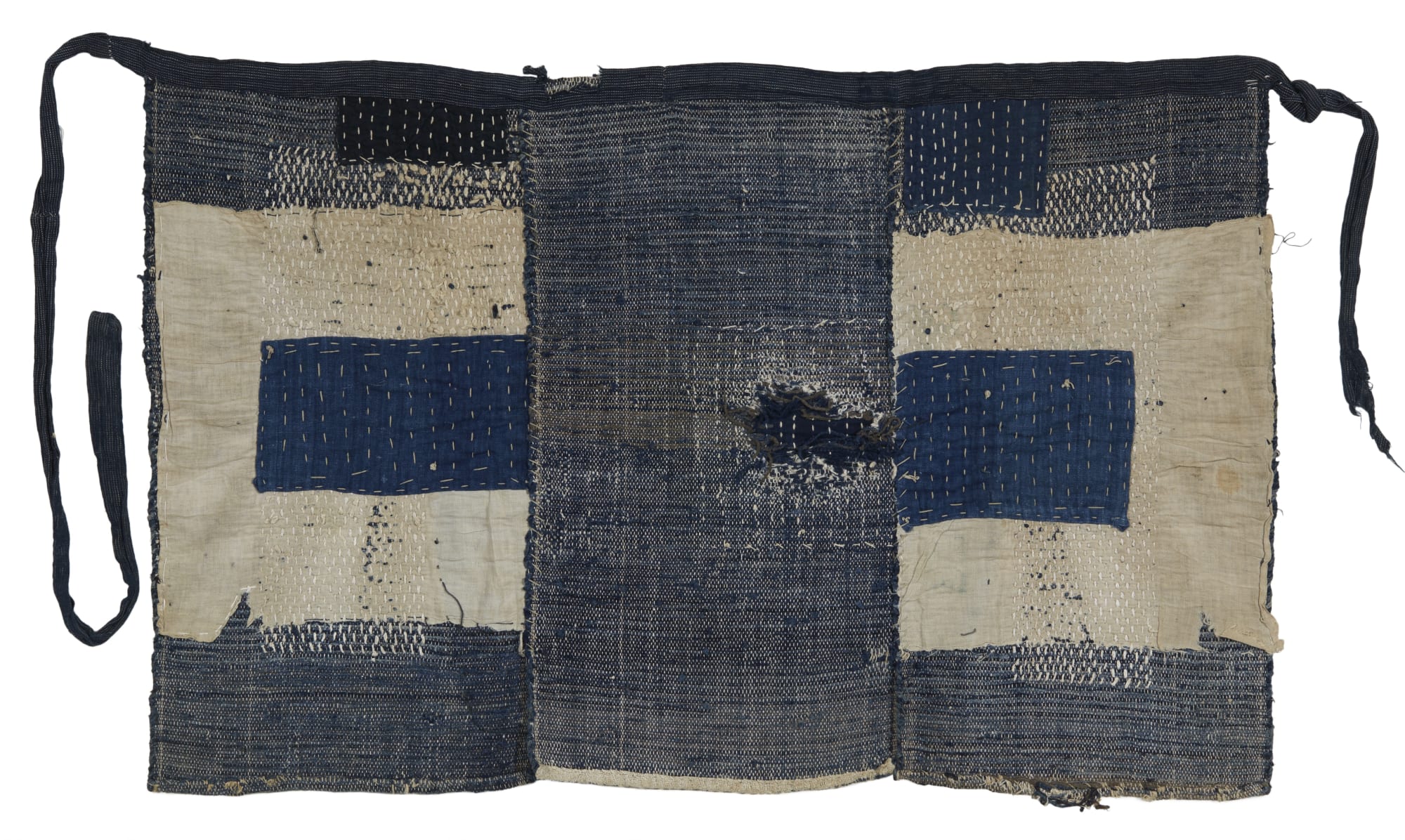Boro Apron, early 20th century Pieced fabrics 22 x 33 1/2 in. (55.9 x 85.1 cm) Mounted: 25 x 42 in. (63.5 x 106.7 cm) (ArU 343)