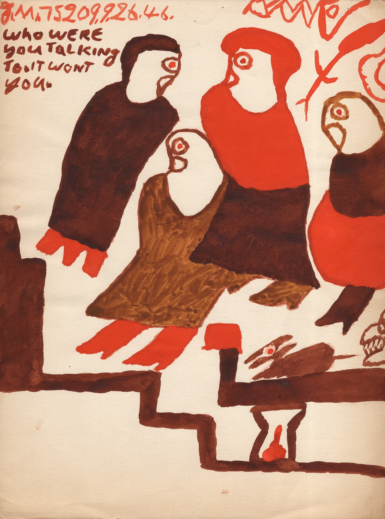 Who were you talking to, 1946 Ink and tempera on paper 9 x 12 in. (22.9 x 30.5 cm) (JMS 46) SOLD