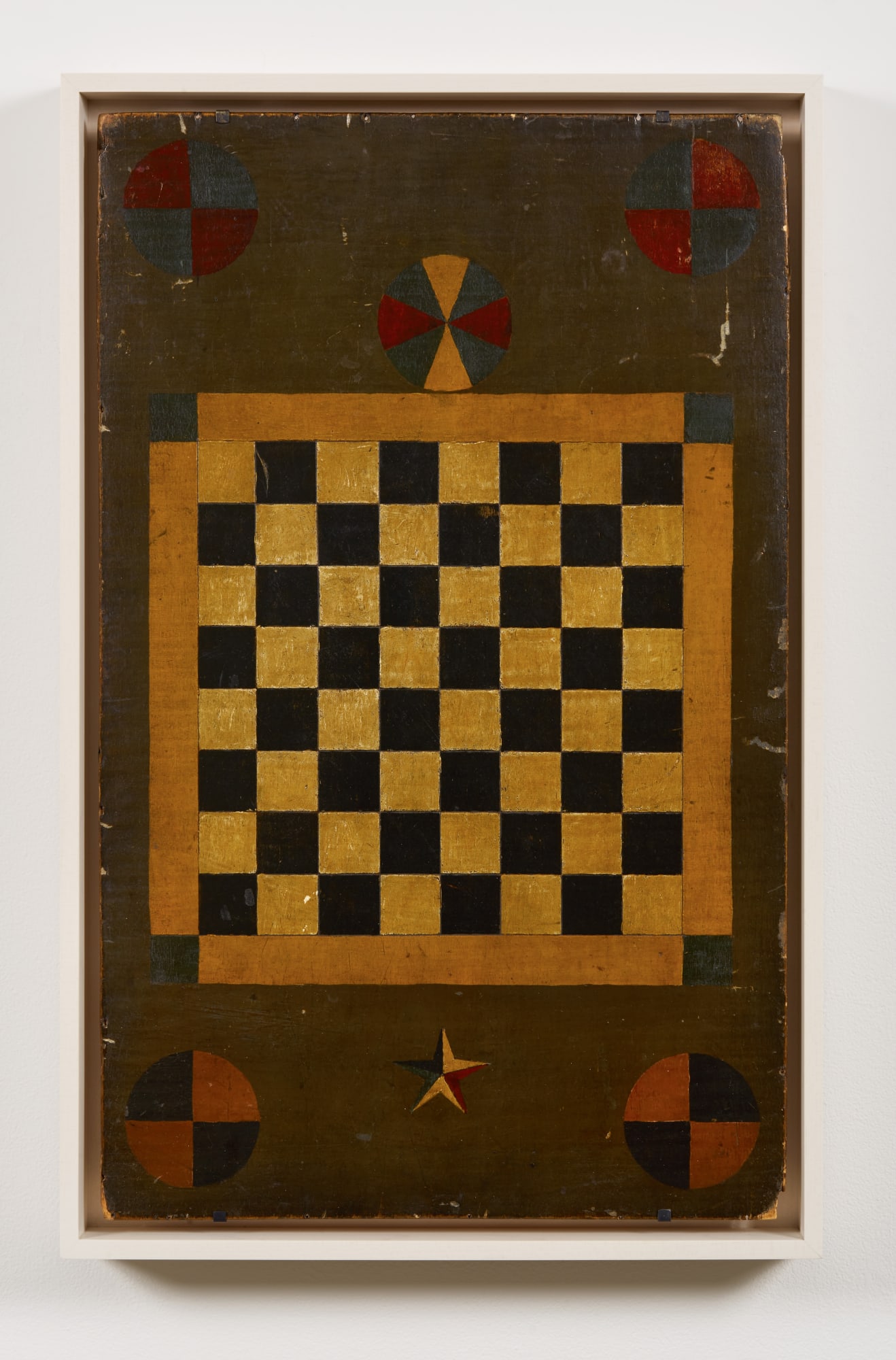 Checkers Game Board, late 19th century Polychrome on wood panel 22 1/2 x 14 in. (57.1 x 35.6 cm) (AU 360)