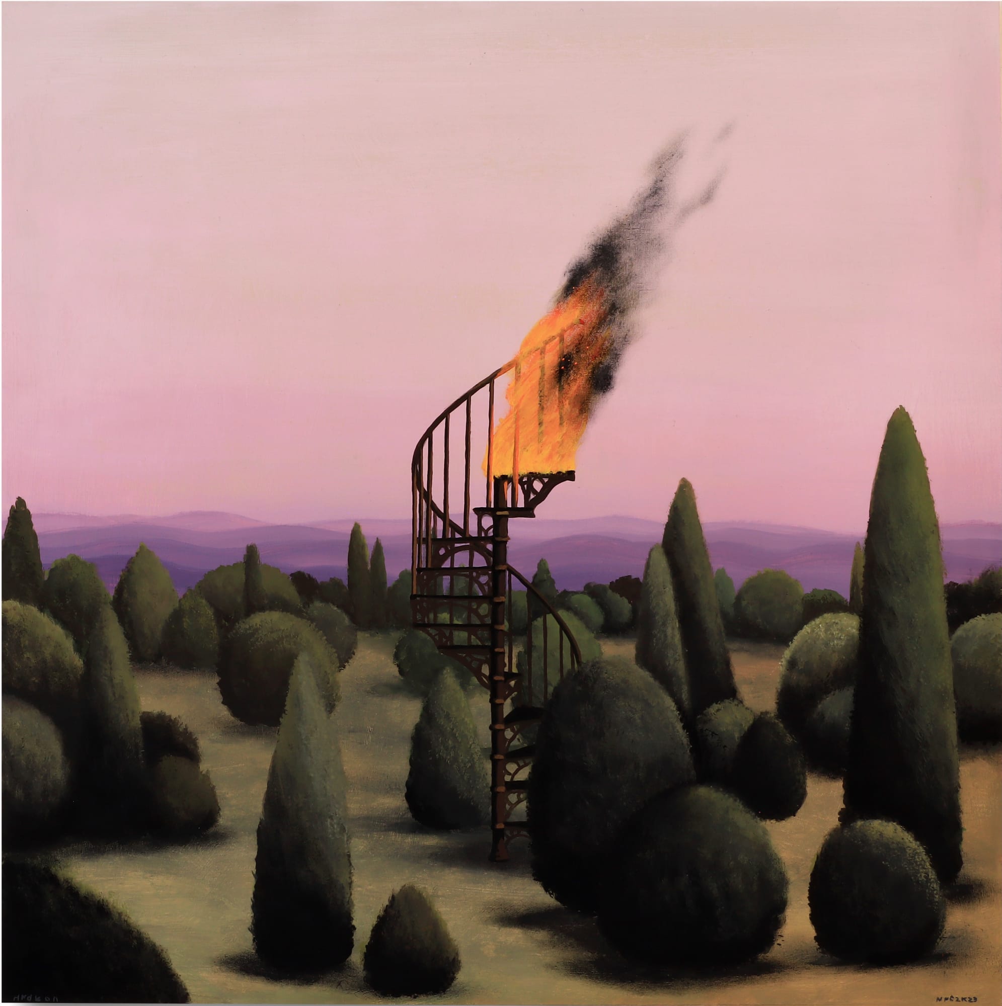 Spiral Fire, 2023 Gouache and acrylic on wood panel 16 x 16 in. (40.6 x 40.6 cm) (Hyd 12) SOLD