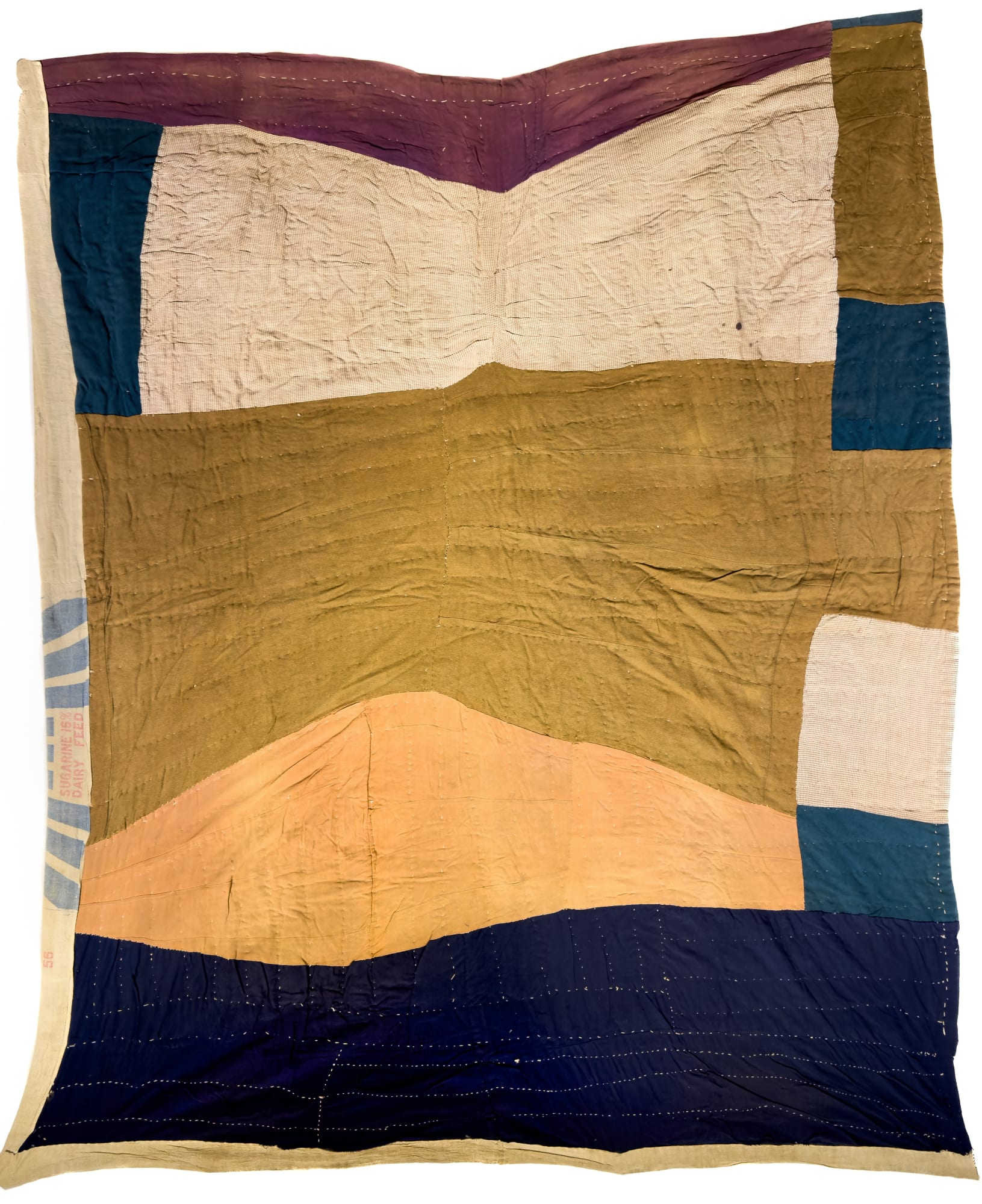 Artist Unknown Abstract Blocks Variation Quilt. Tennessee (probably African American) , ca. 1930-40 Mixed fabrics backed with feed sacks 69 x 84 in. (175.3 x 213.4 cm) (ArU 459)