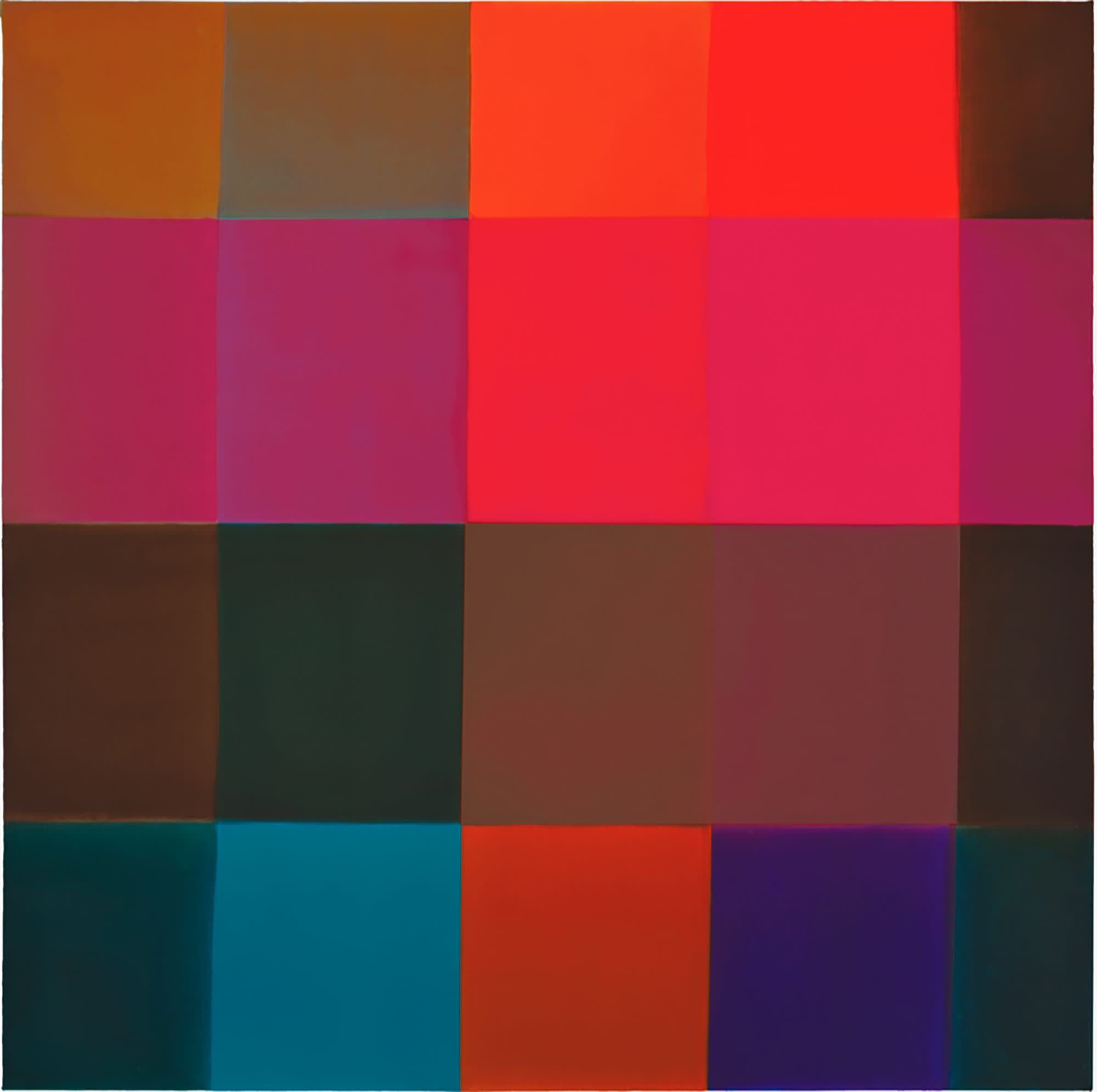 PINKORANGEBLUEBROWN, 2017 Acrylic on canvas mounted on wood panel 36 x 36 in 91.4 x 91.4 cm HS 51
