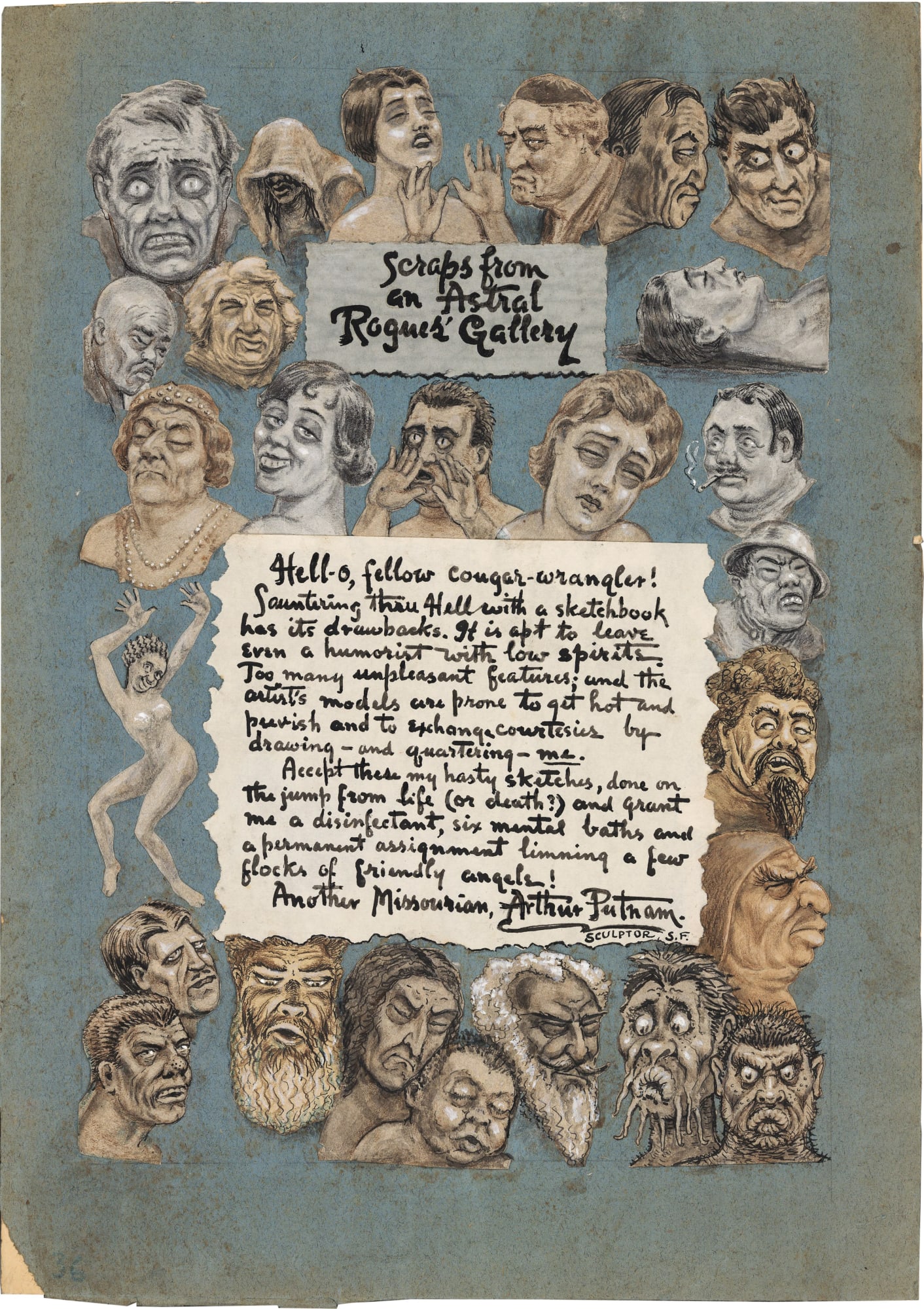 Scraps from an Astral Rogue's Gallery, ca. 1919 - 1925 Gouache. ink, and graphite on paper 16 1/4 x 11 1/2 in. (41.3 x 29.2 cm) (GWa 32)