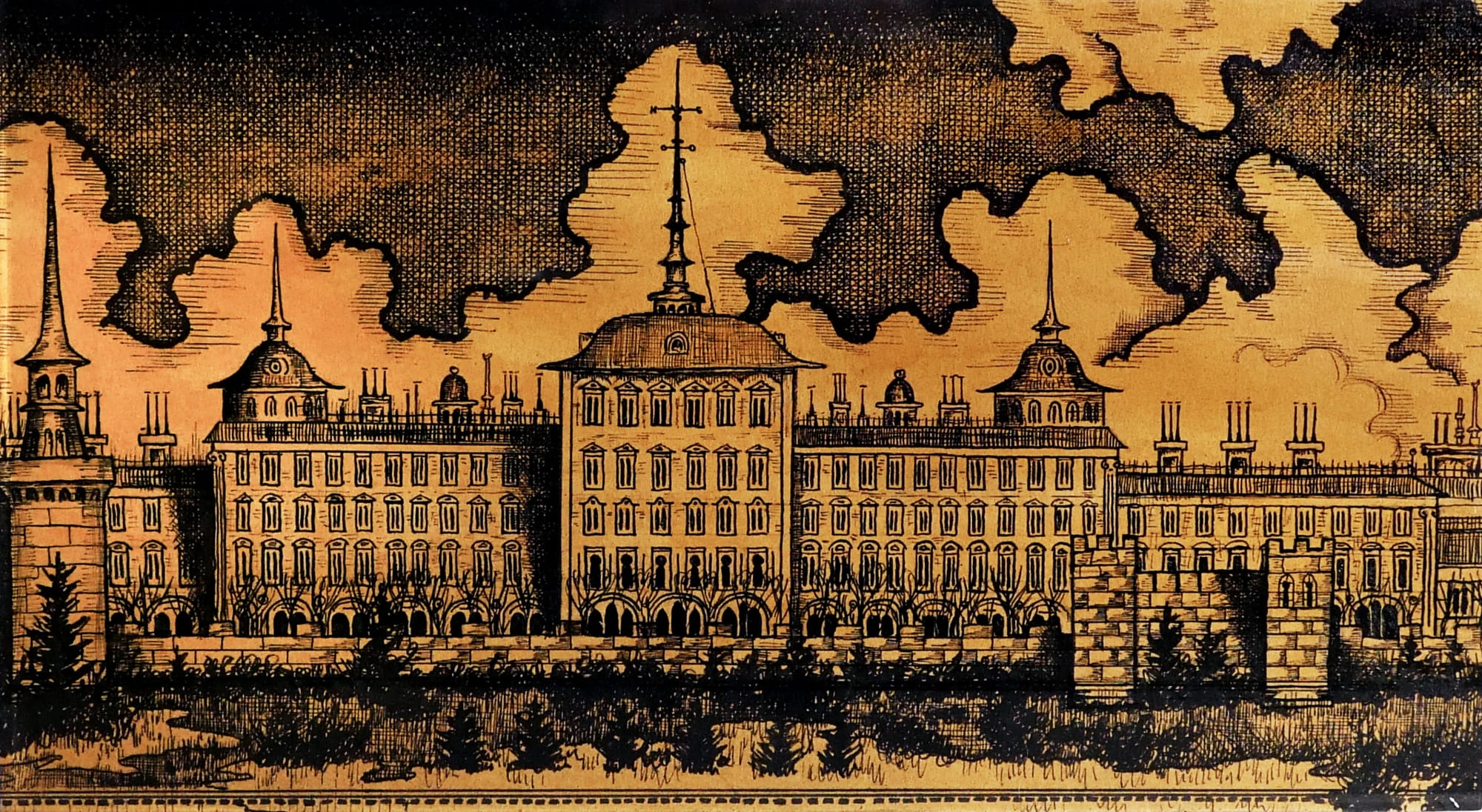 Ciudella from rear grounds I, 1951 Ink on paper 8 x 14 1/2 in. (20.3 x 36.8 cm) (RK 163)