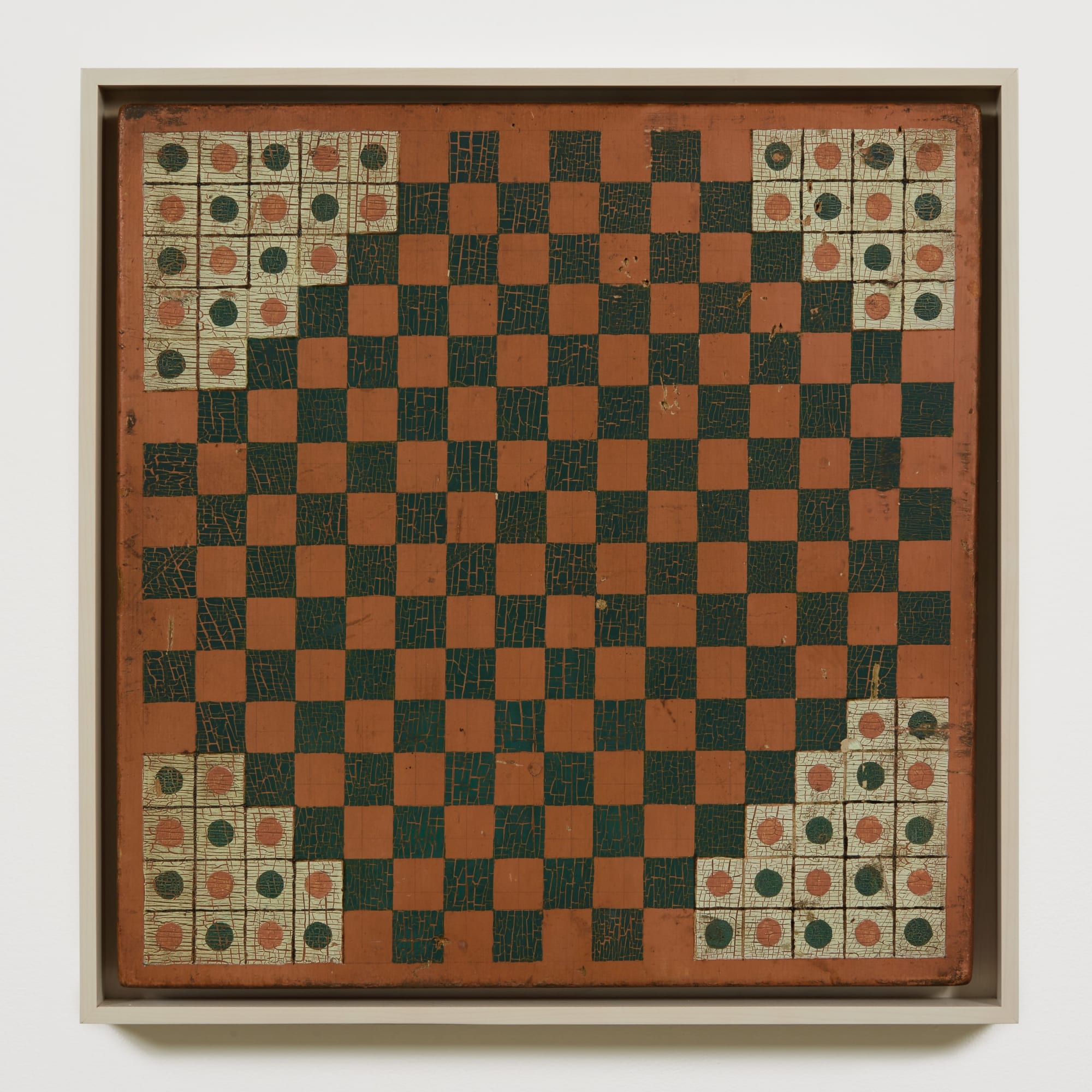 Halma Game Board, ca. 1910 - 20 Polychrome on wood panel 17 1/2 x 17 in. (44.5 x 43.2 cm) (AU 355) SOLD