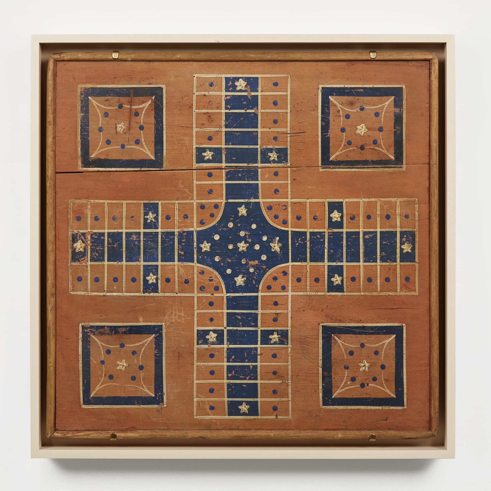 Parcheesi Game Board, ca. 1900 Polychrome on wood panel 16 3/4 x 17 in. (42.5 x 43.2 cm) (AU 313) SOLD