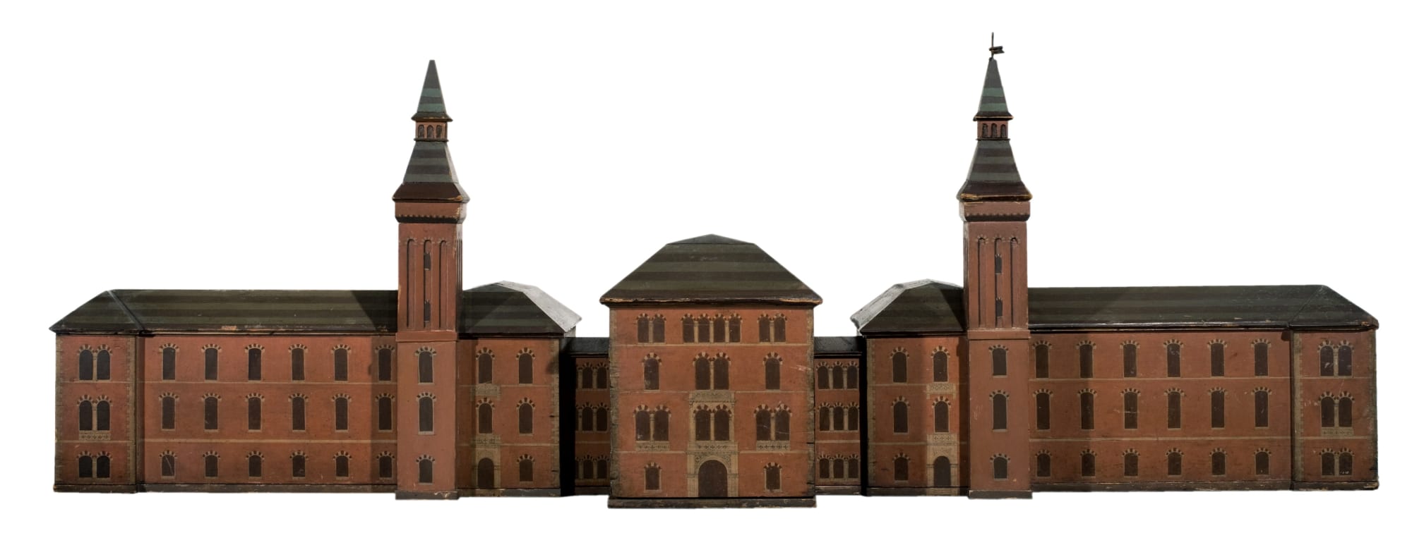 A.C. Morse Rhode Island Hospital Architect's Model, 1863 Wood with original polychrome 18 x 51 x 13 1/2 in. (45.7 x 129.5 x 34.3 cm) (ACM 1)