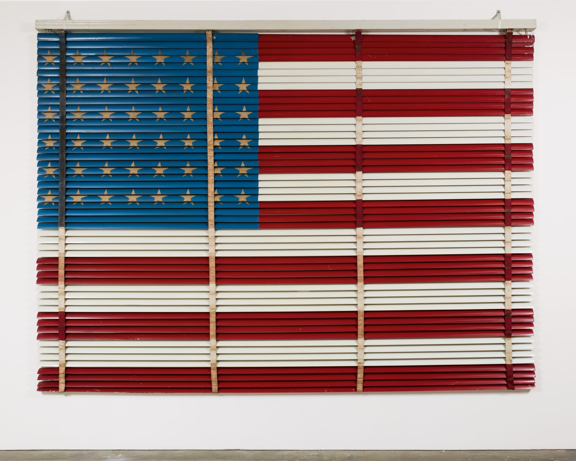Monumental Venetian Blind / Flag, ca. 1958-64 Painted metal strips, canvas webbing 86 x 116 in. (218.4 x 294.6 cm) (ArU 520) HOLD