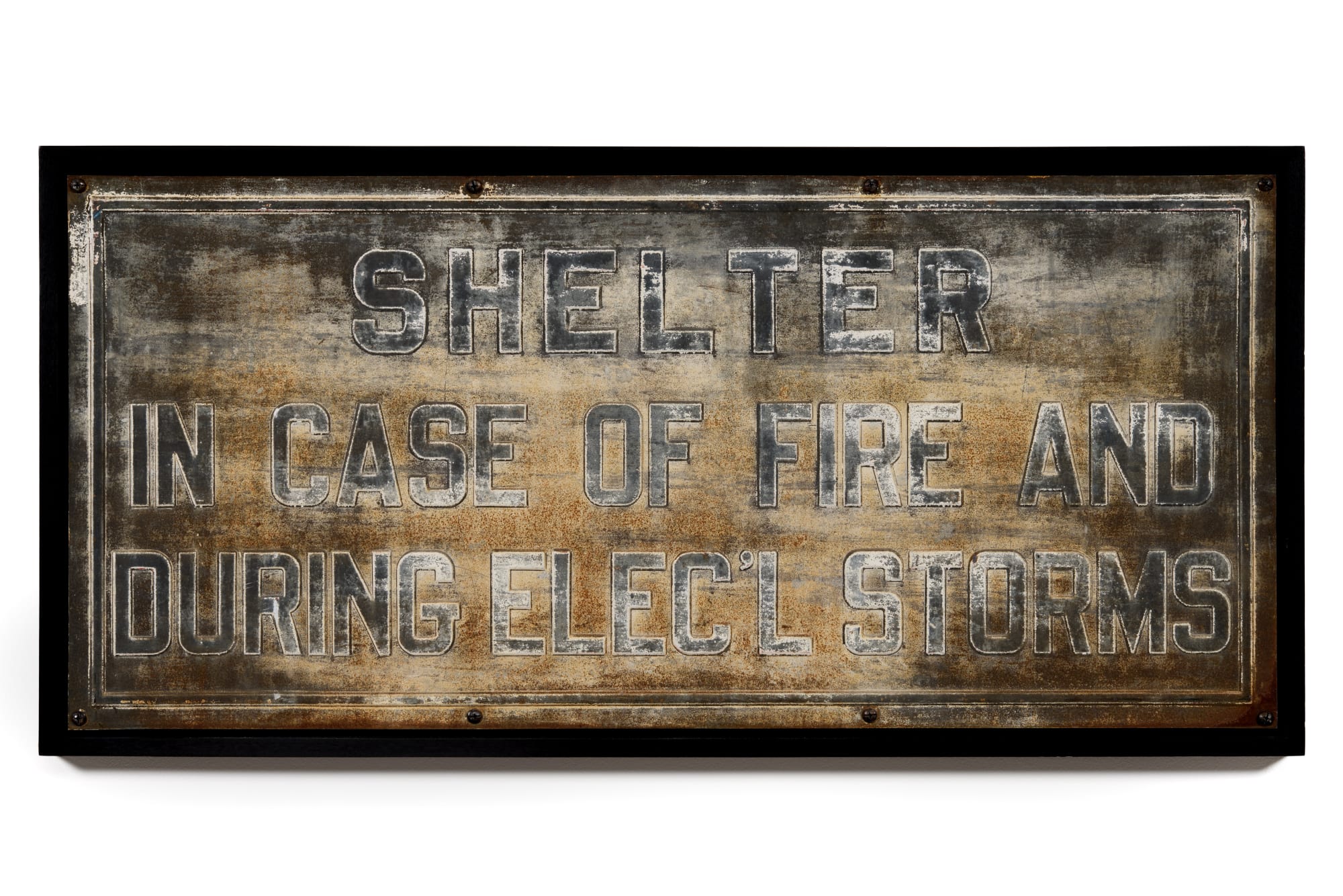 Shelter Sign, ca. 1920-30 Weathered sheet steel 24 x 50 1/4 in (61 x 127.6 cm) (ArU 419)