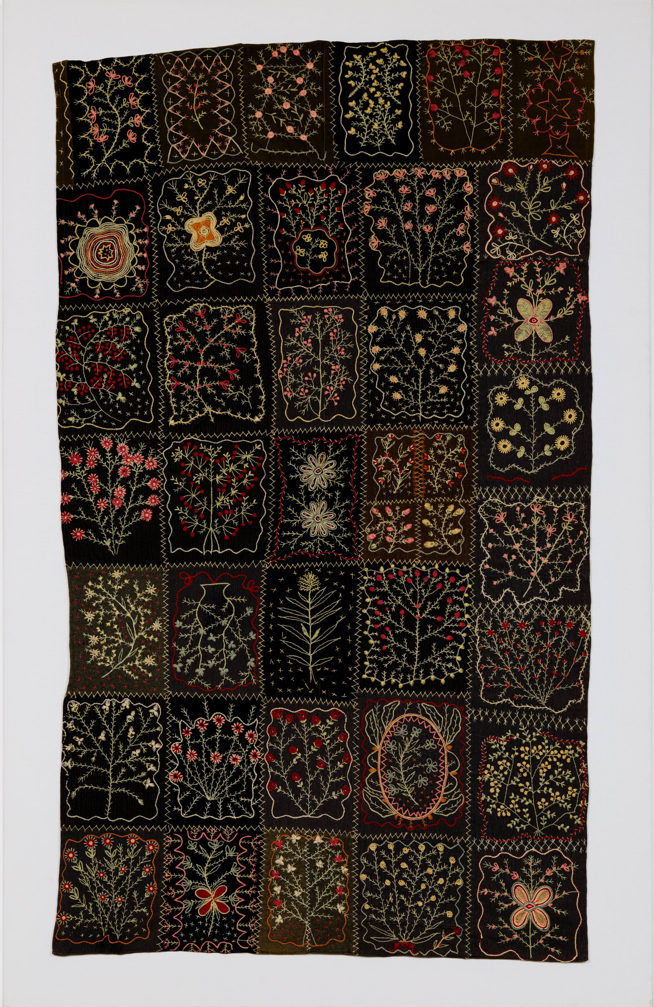 Abstracted Garden Table Cover, late 19th century Wool with mixed fabrics (professionaly mounted) 70 x 45 in. (177.8 x 114.3 cm) (AU 311) HOLD
