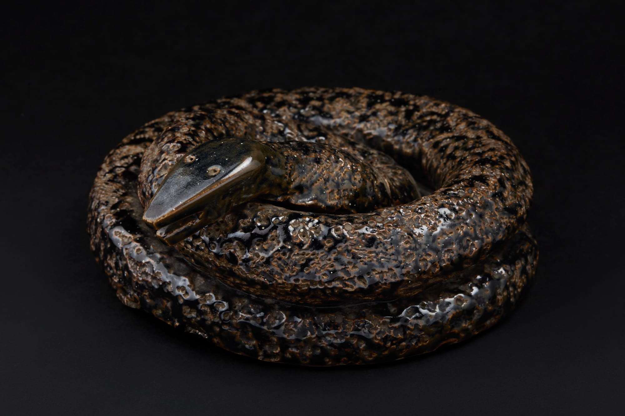 Coiled Snake, ca. 1900 Fired clay with glaze 8 x 7 1/2 x 4 in (20.3 x 19.1 x 10.2 cm) (ArU 484)