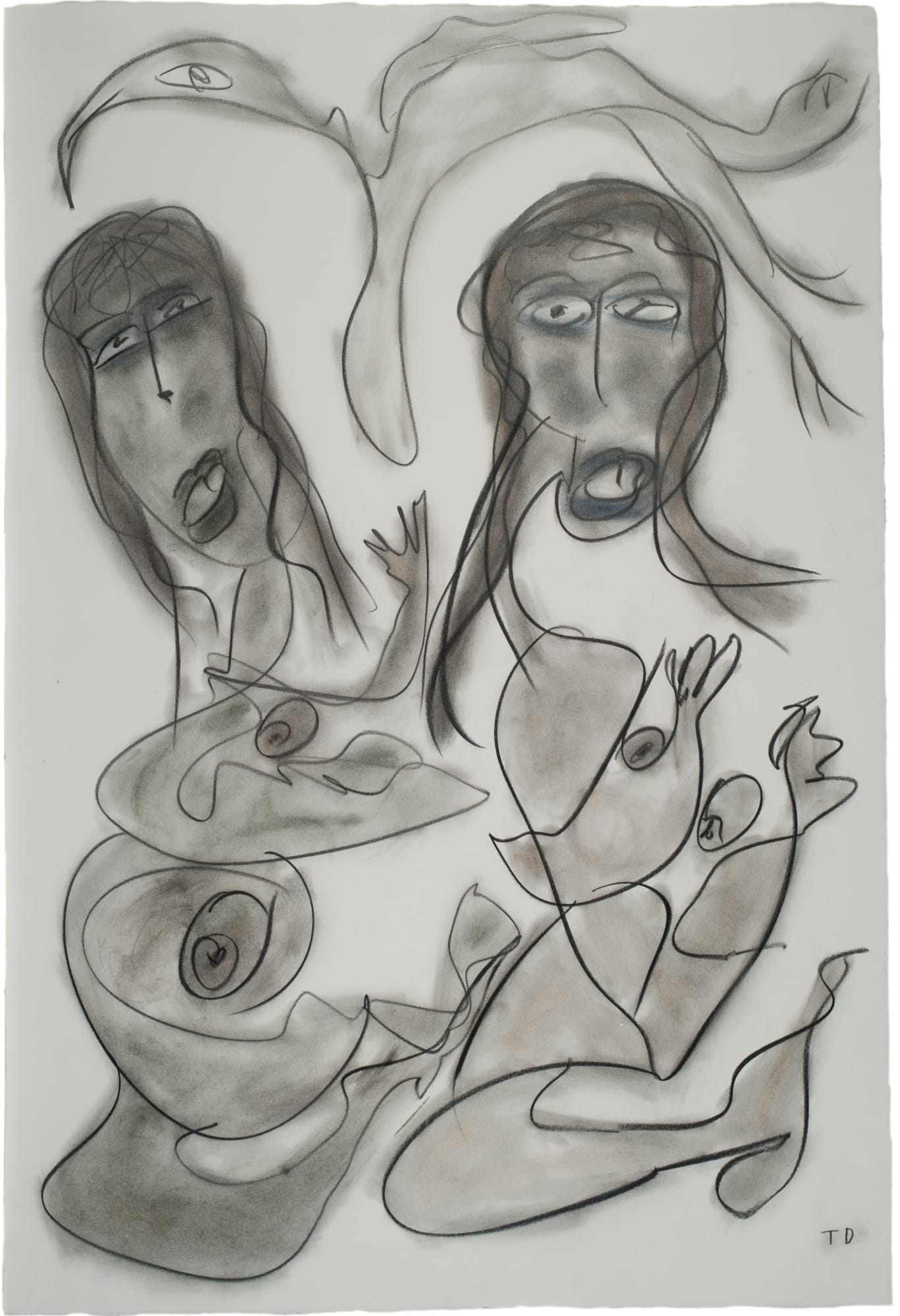 Untitled (Seated Female Nudes with Bird), 1997 Charcoal and pastel on paper 44 1/2 x 29 3/4 in. (113 x 75.6 cm) (TD 12)