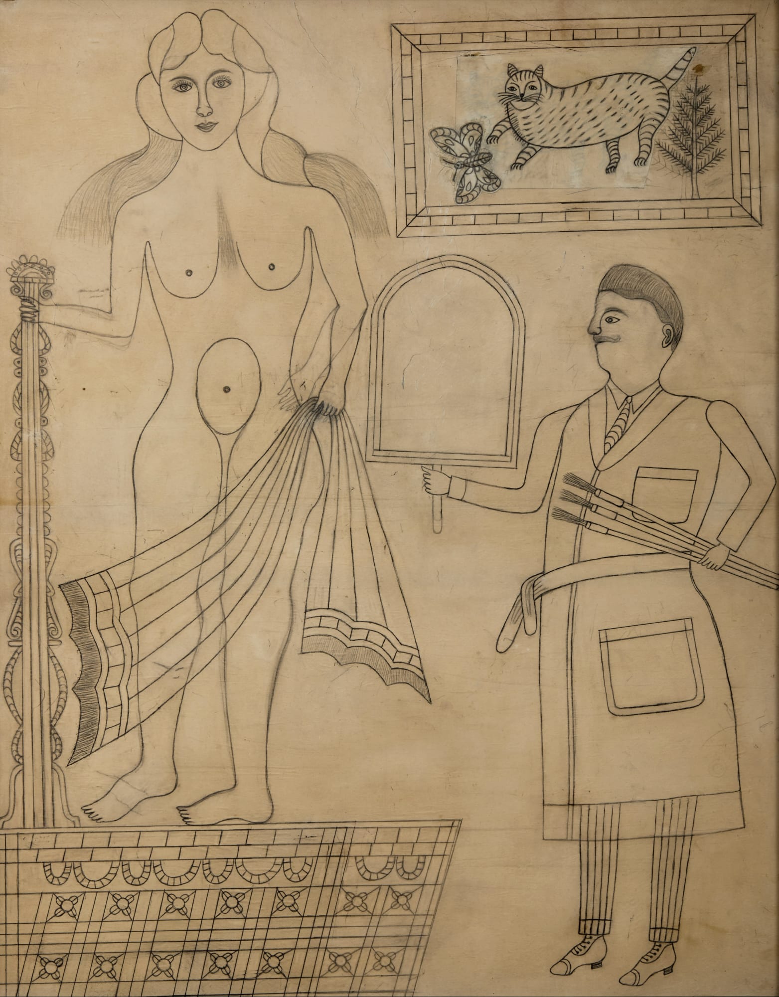 Study for "The Artist and His Model", 1945 Graphite on paper, mounted on canvas 41 1/2 x 33 in. (105.4 x 83.8 cm) (MHF 13) NFS
