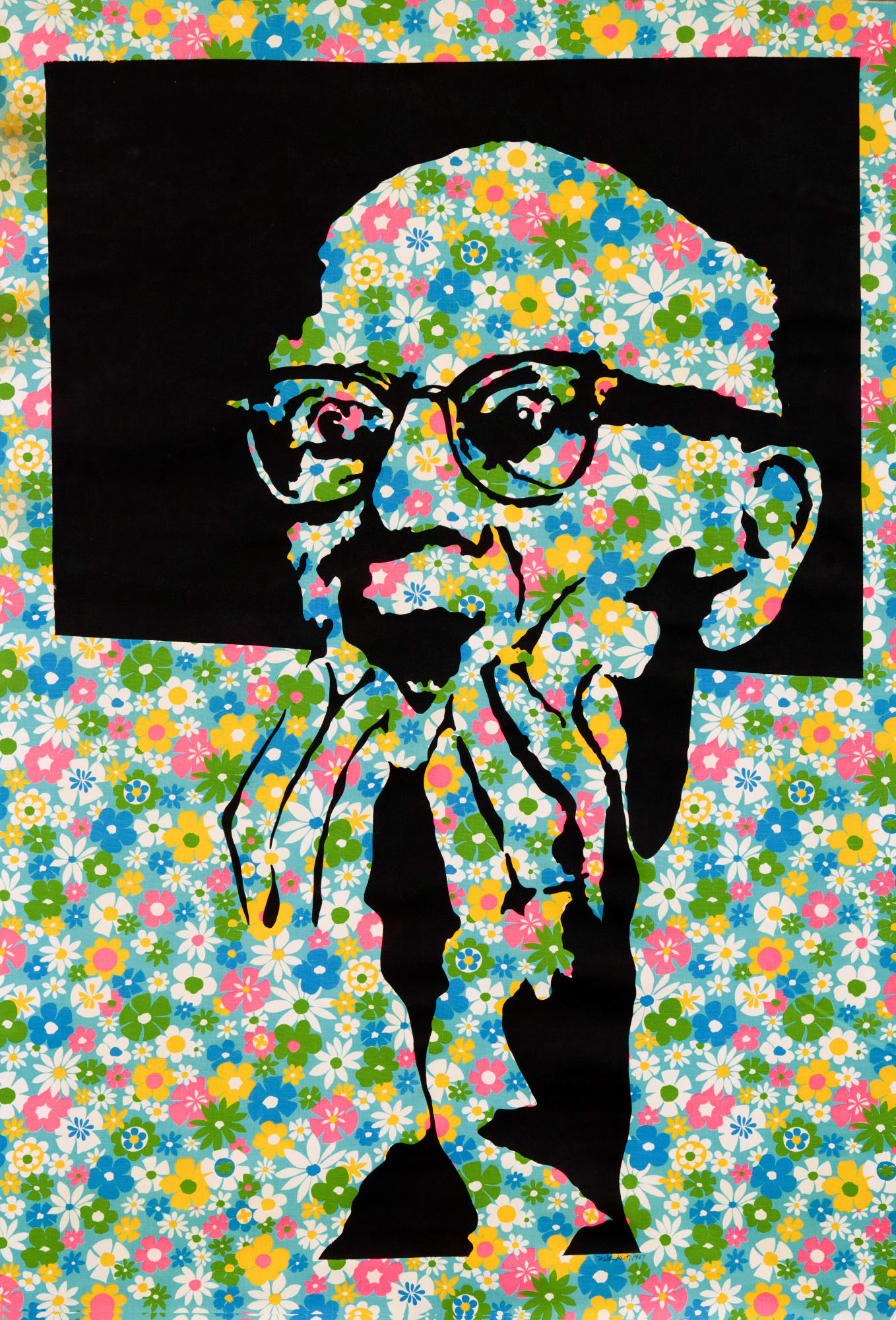 E. Cellar, 1967 Unique slate print: ink on patterned fabric 58 x 39 in. (147.3 x 99.1 cm) (WKt 1) $ 12,000