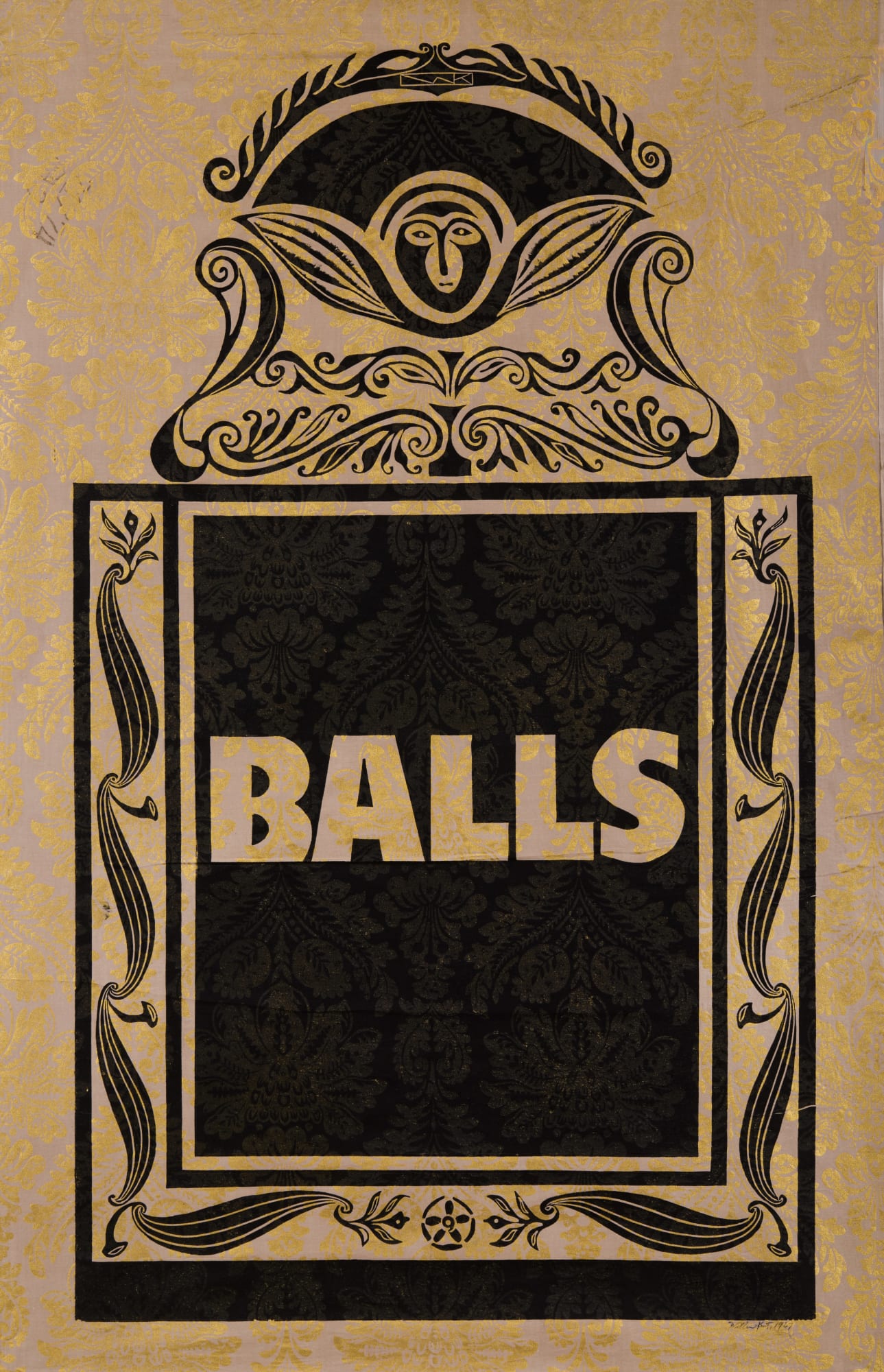 Balls, 1966 Unique slate print: ink on patterned fabric 49 x 28 in. (124.5 x 71.1 cm) (WKt 2) $ 9,000