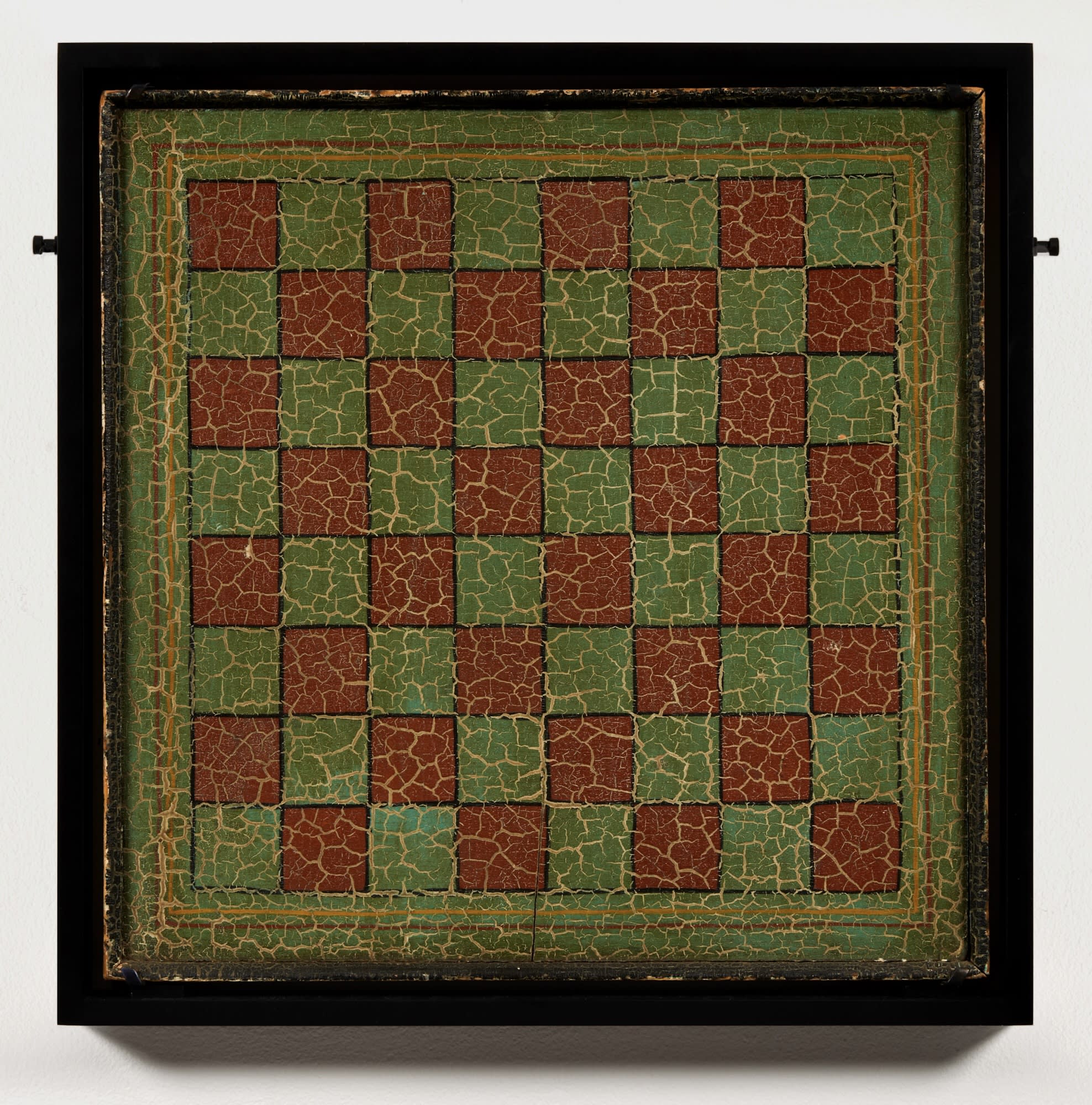 Double-Sided Game Board, Checkers Variation, late 19th - early 20th century Polychrome on wood 17 1/2 x 17 1/2 in. (44.5 x 44.5 cm) (ArU 522) $ 6,000
