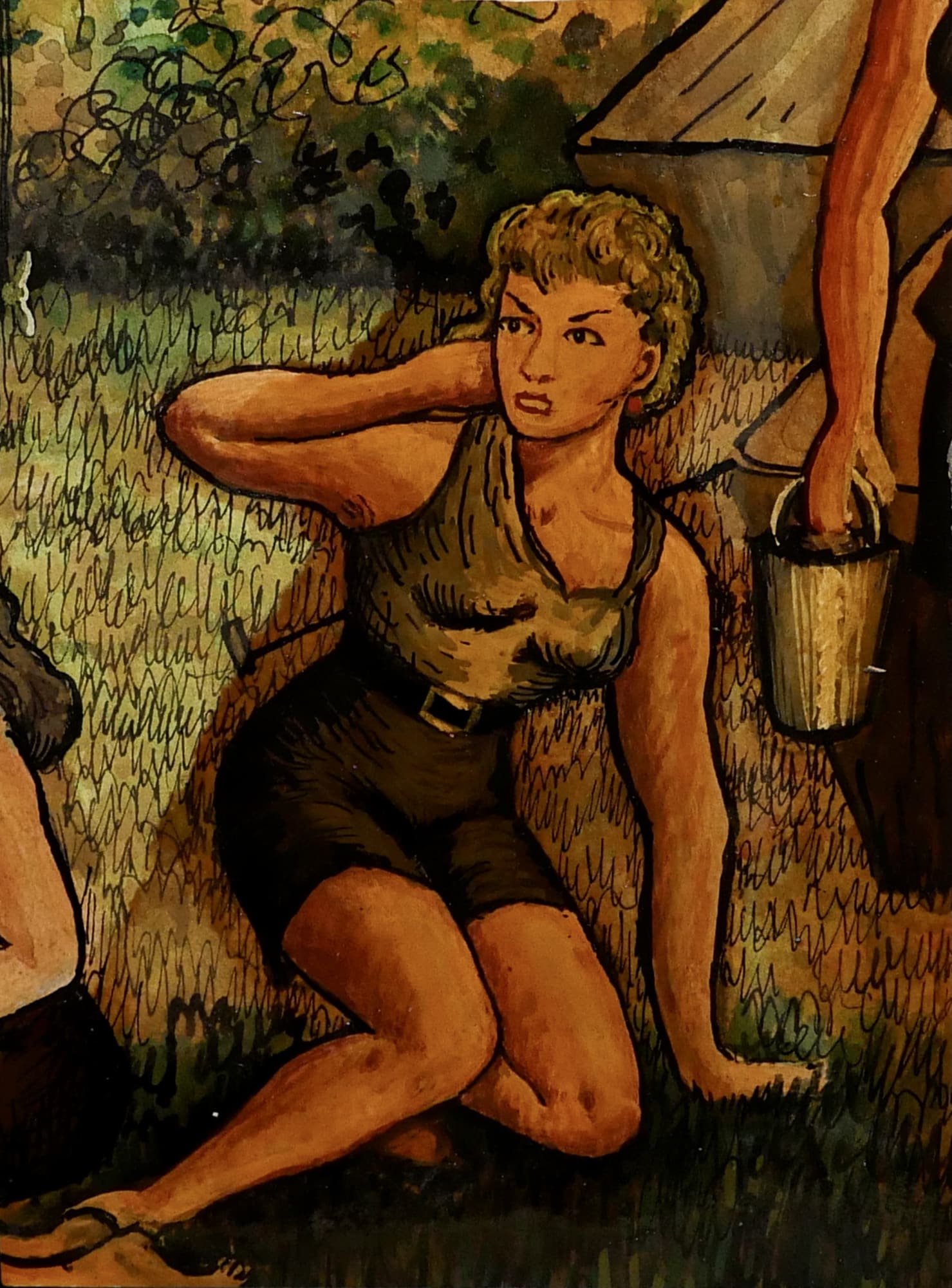 Kneeling girl at labor camp, 1956 Ink and gouache on sketch paper 5 x 3 3/4 in. (RK 128)