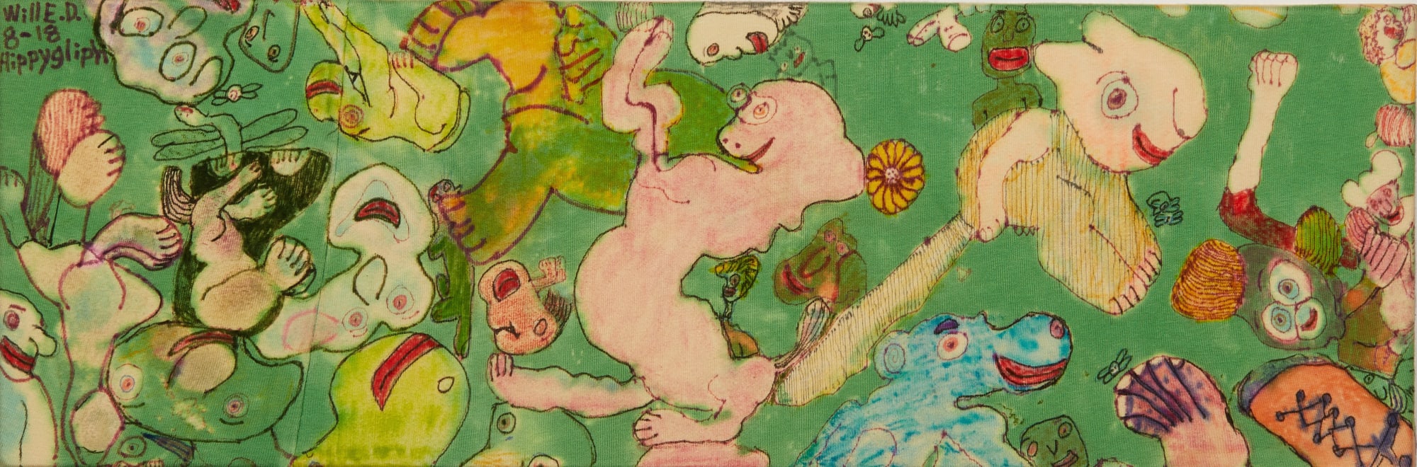 Untitled, 2018 Mixed media on cotton fabric, stretched on canvas 8 x 24 in. (WED 5)