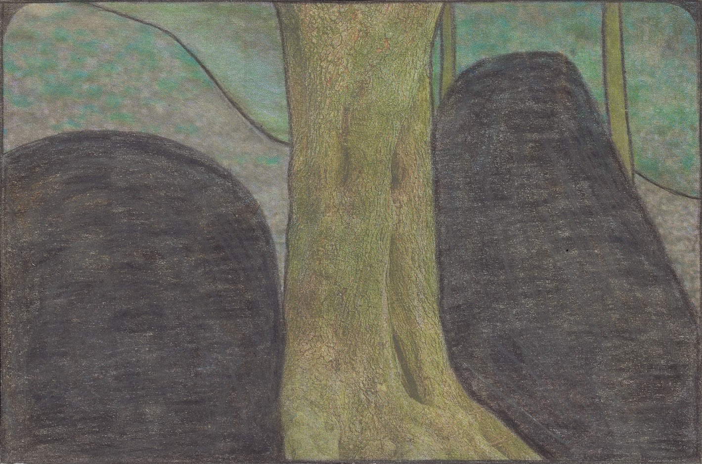 Untitled , 2020 Graphite and colored pencils on newsprint clip mounted on paper 3 7/8 x 5 3/4 in. (9.7 x 14.6 cm.) (LpS 374) SOLD