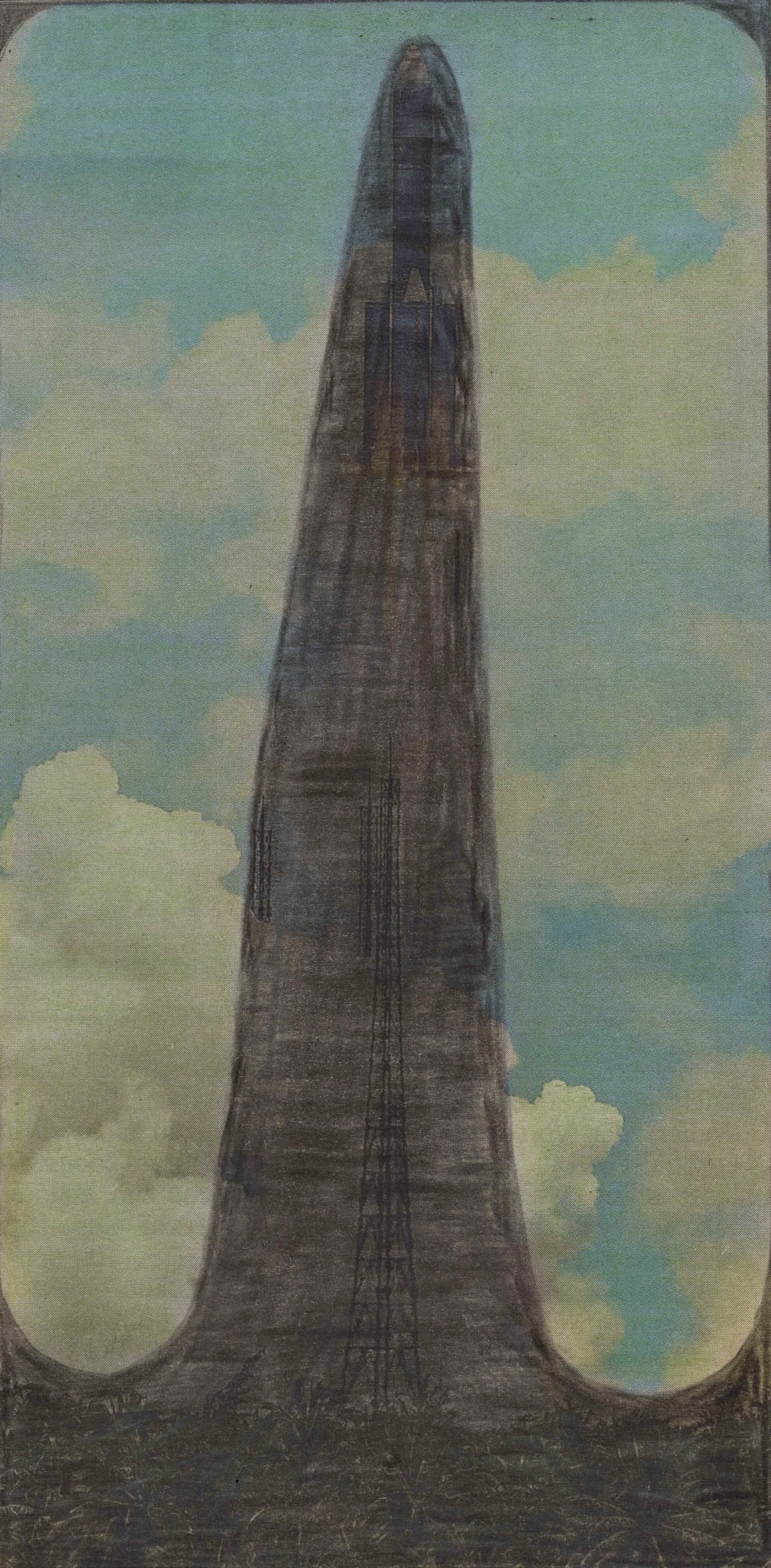 Untitled , 2020 Graphite and colored pencils on newsprint clip mounted on paper 7 1/2 x 3 3/4 in. (19.1 x 9.5 cm.) (LpS 375)