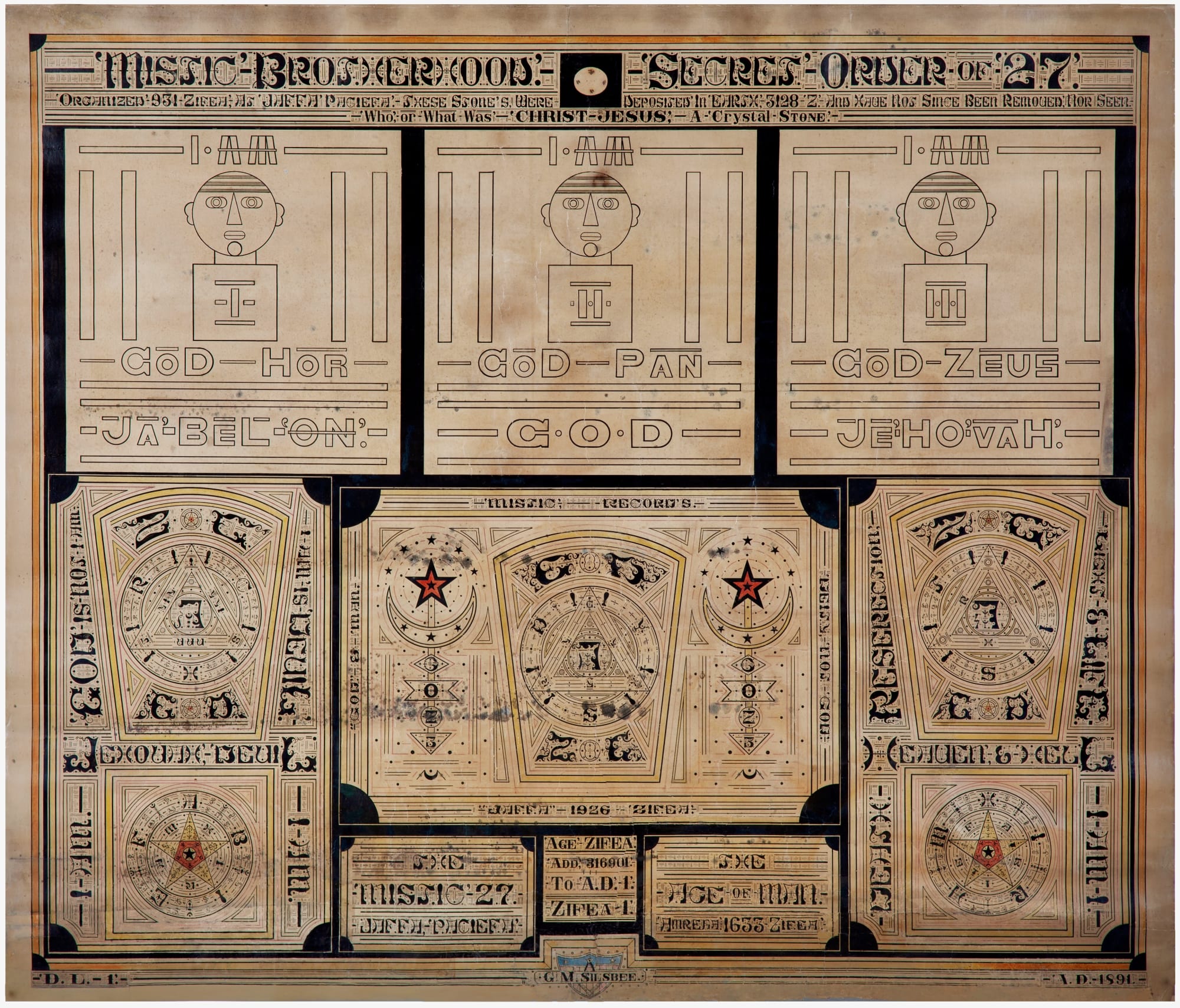 Mistic Brotherhoods Secret Order of 27, ca. 1891 Ink on paper 41 1/4 x 35 1/2 in. 104.8 x 90.2 cm. (GMS8)